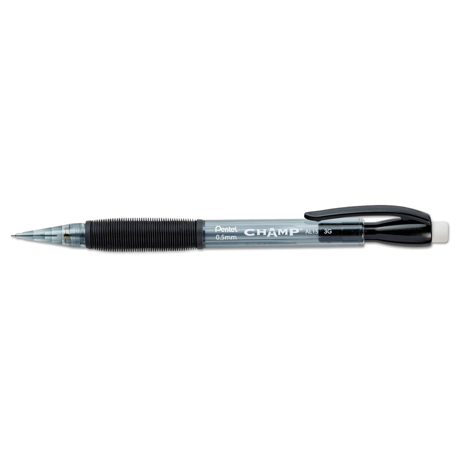 Pentel Champ Mechanical Pencils, 0.5 mm HB Black Lead, Refillable, Black Barrel, 24 Pack