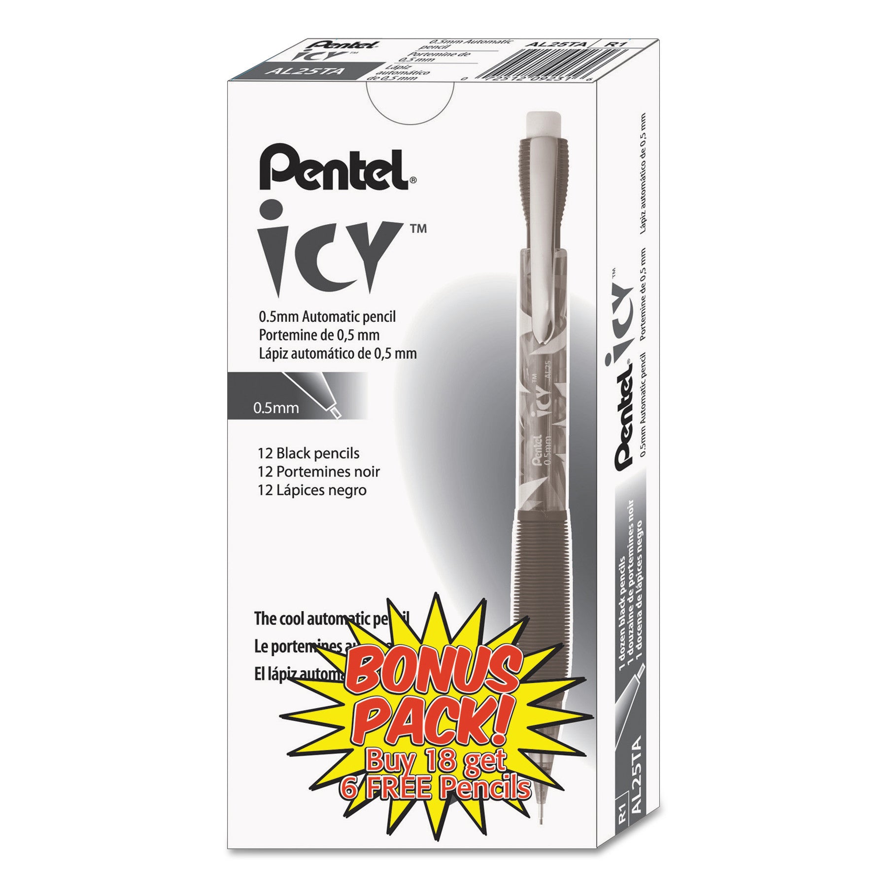 Pentel Icy Mechanical Pencil - 0.5 mm Lead - #2 - Refillable - Translucent Smoke Barrel - 24 / Pack