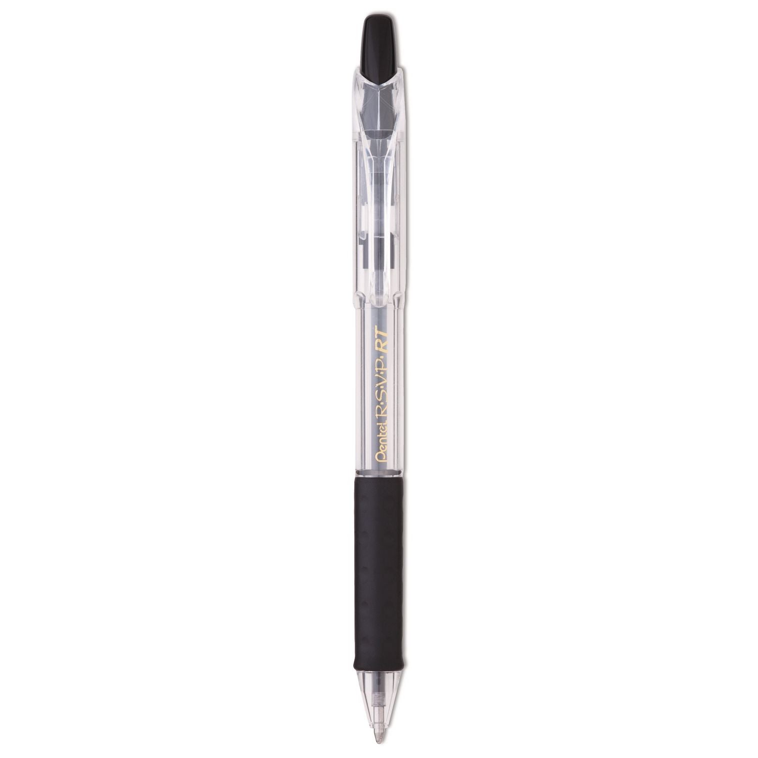 Pentel Recycled Retractable R.S.V.P. Pens - 1 mm Medium Pen Point - Refillable - Retractable - Black Ink - Oil Based - Clear, Transparent Barrel - Stainless Steel Tip - 1 Dozen
