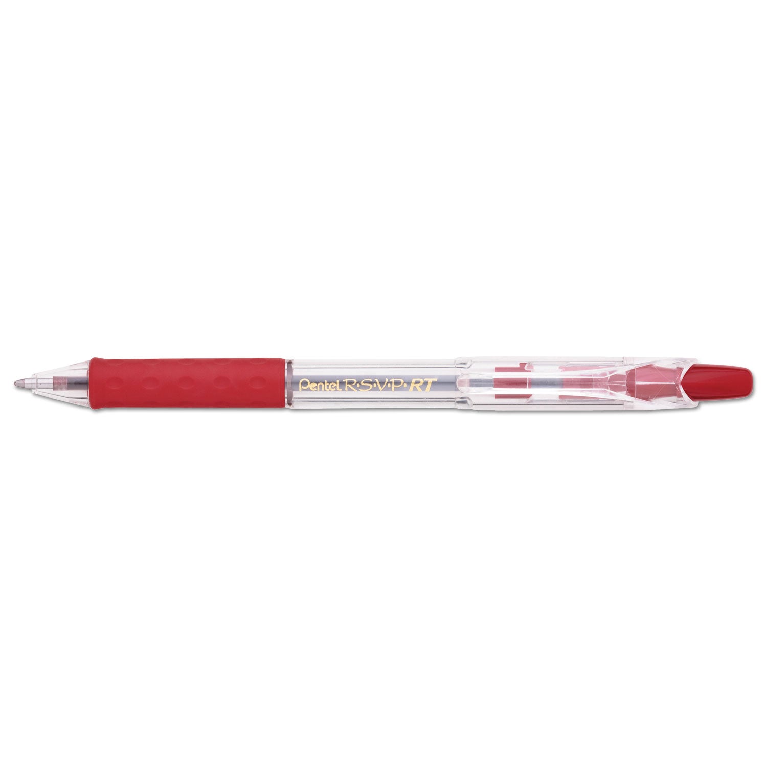 Pentel Recycled Retractable R.S.V.P. Pens - 1 mm Medium Pen Point - Refillable - Retractable - Red Ink - Clear Barrel - Stainless Steel Tip - 1 Dozen