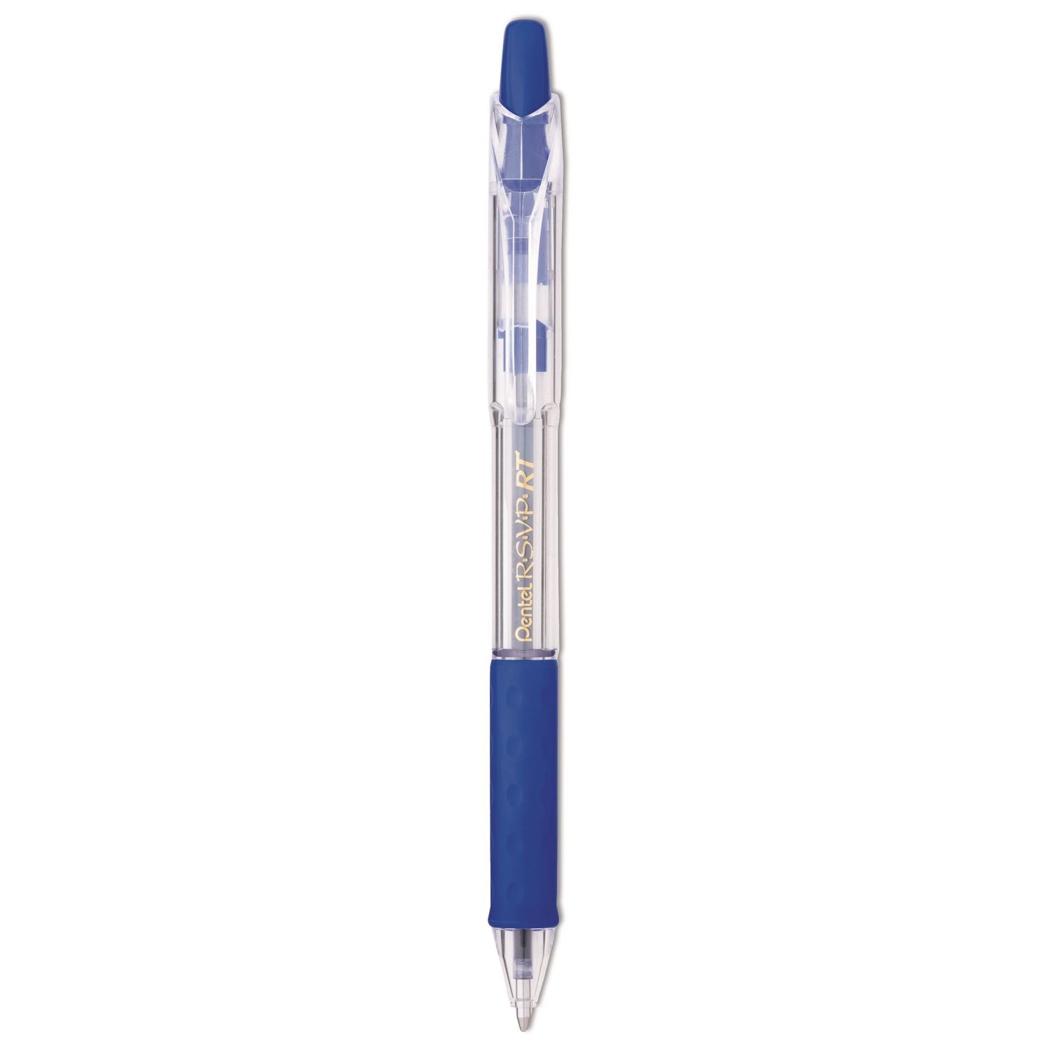 Pentel Recycled Retractable R.S.V.P. Pens - 1 mm Medium Pen Point - Refillable - Retractable - Blue Ink - Clear Barrel - Stainless Steel Tip - 1 Dozen