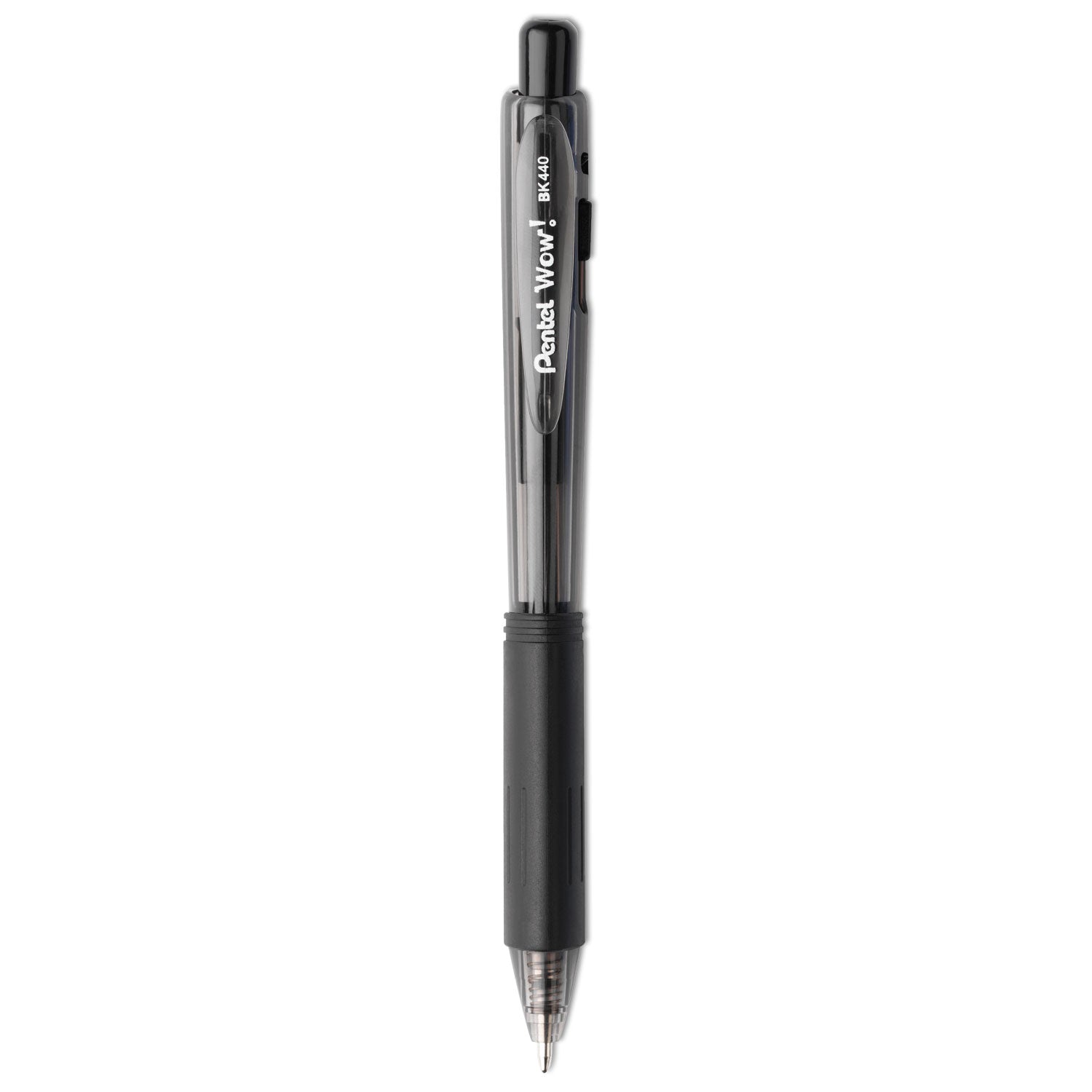 Pentel WOW! Retractable Ballpoint Pens - 1 mm Medium Pen Point - Retractable - Black Ink - Black Barrel - 1 Dozen