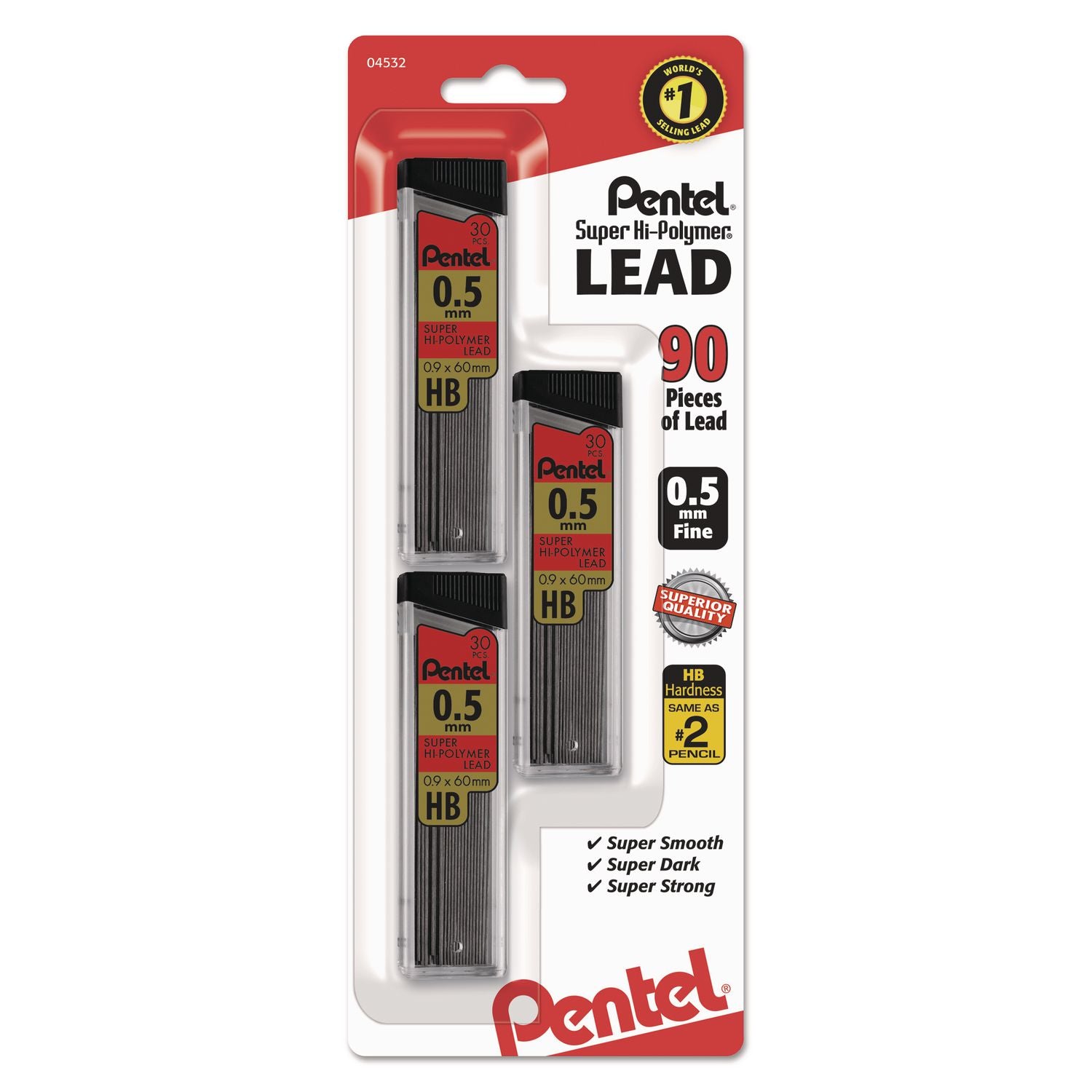 Pentel Super Hi-Polymer Leads - 0.5 mm , Fine Point - HB - Graphite Lead - 30/Tube - 1 Pack