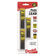 Pentel Super Hi-Polymer 0.9mm HB Black Lead Refills, Bold Point, 30 Leads per Tube, 3 Tubes per Pack