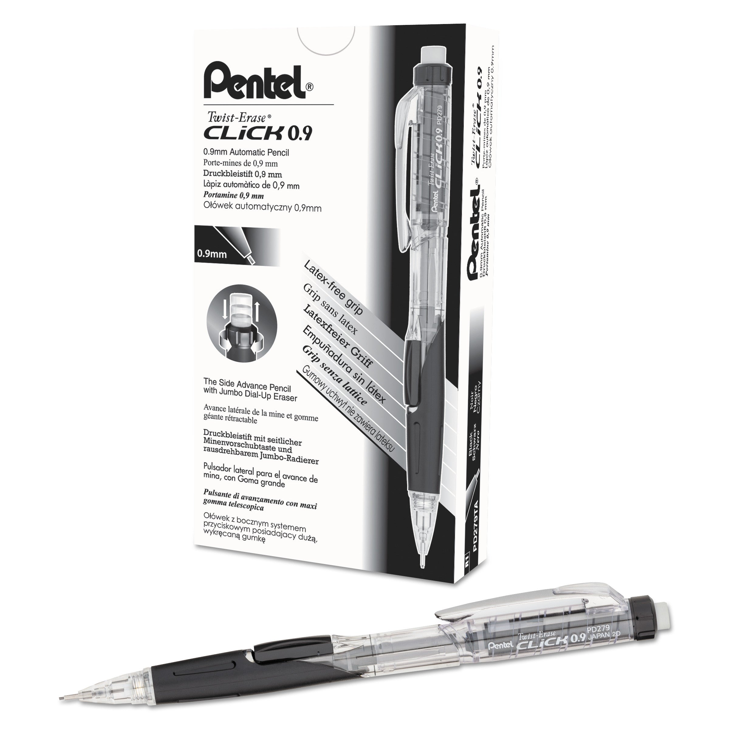 0.9 mm Black Lead - #2, HB - Refillable - Transparent, Black Barrel - 1 Each