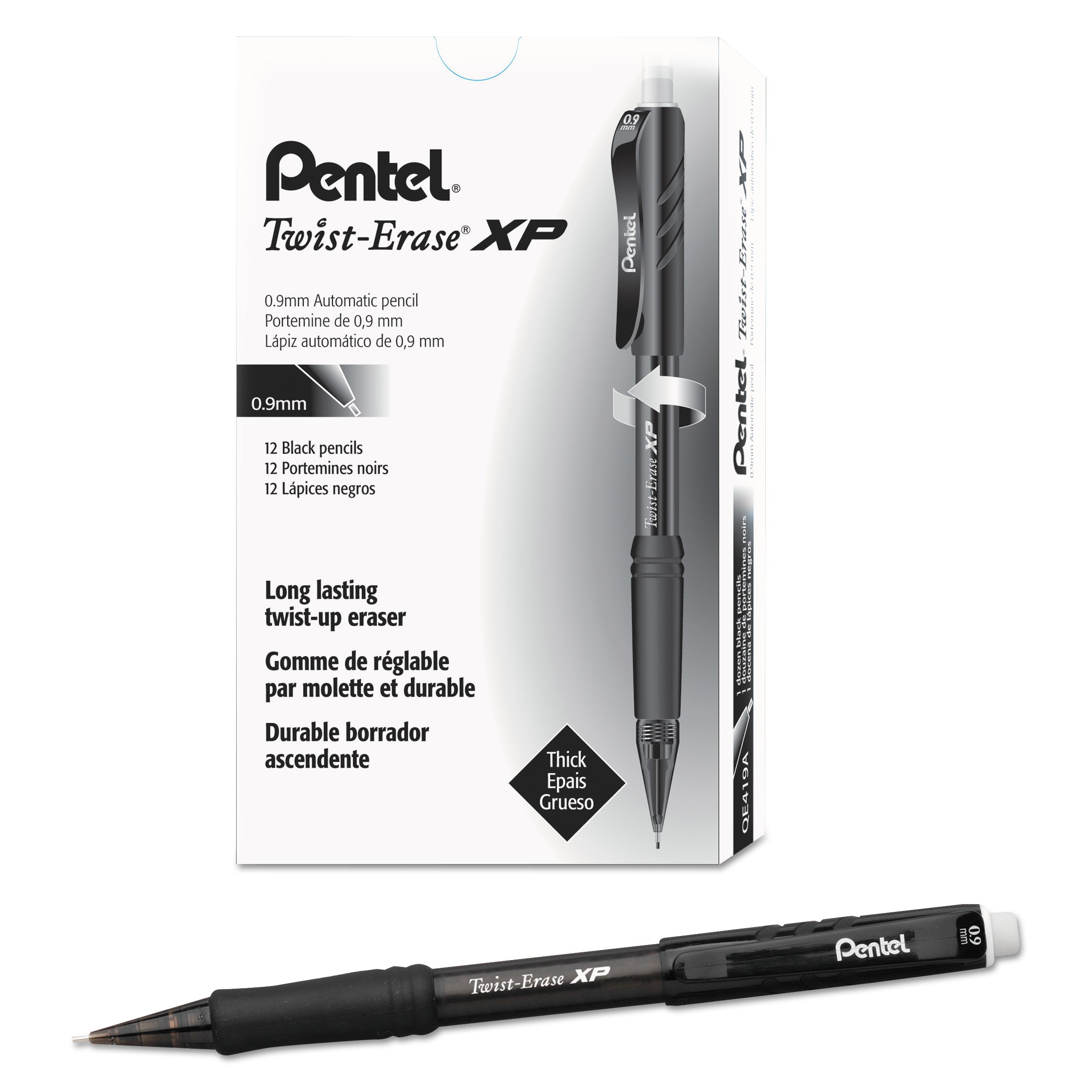 Pentel Twist-Erase Express Automatic Pencils - 0.9 mm Smoke Lead - 2HB - Refillable - 1 Dozen