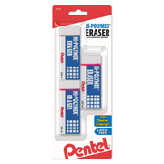 Pentel Hi-Polymer Eraser - White - Polyvinyl Chloride (PVC) - 3 / Pack - Tear Resistant, Scratch Resistant, Non-abrasive, Soft, Protective Sleeve, Crack Resistant