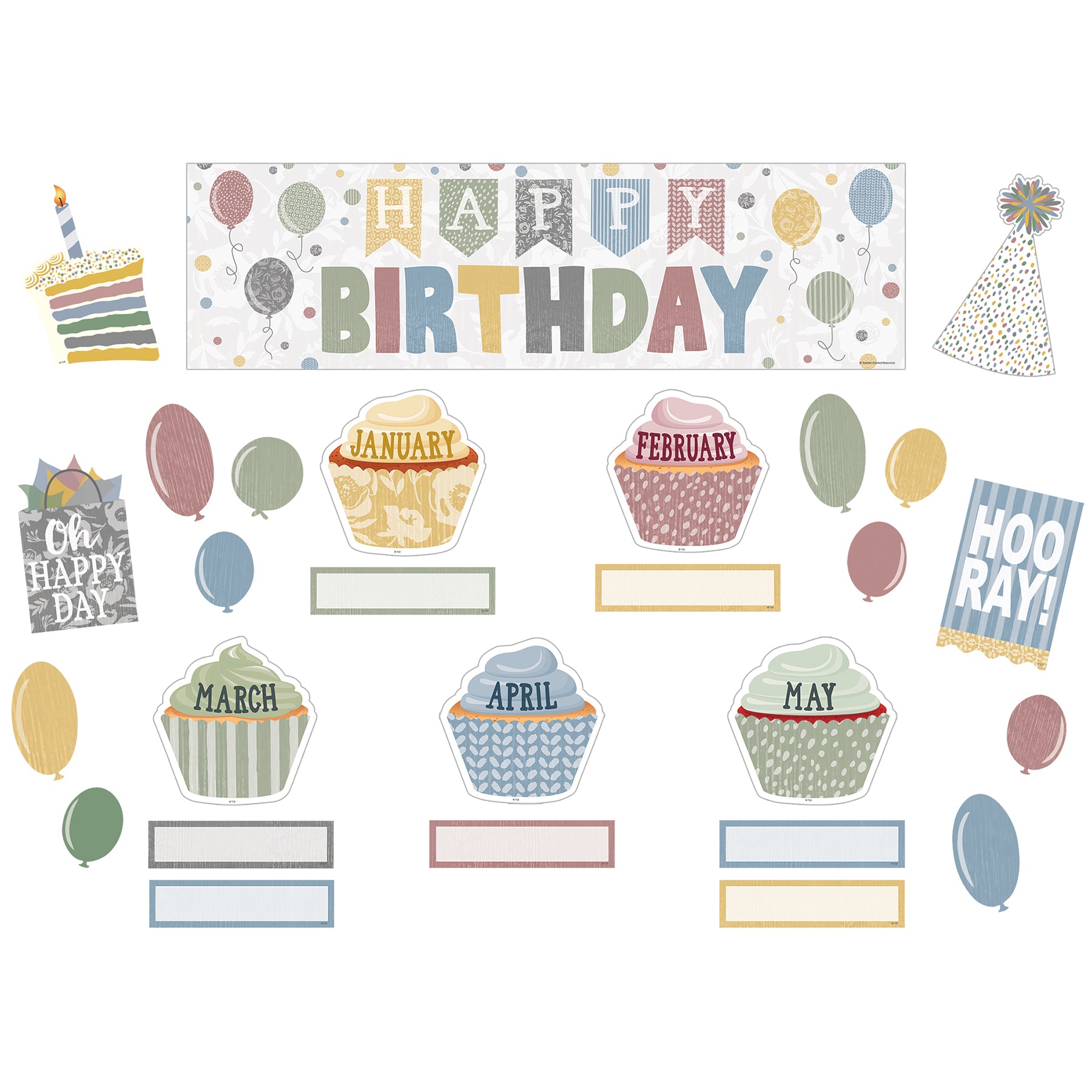Classroom Cottage Happy Birthday Mini Bulletin Board Set, 67 Pieces