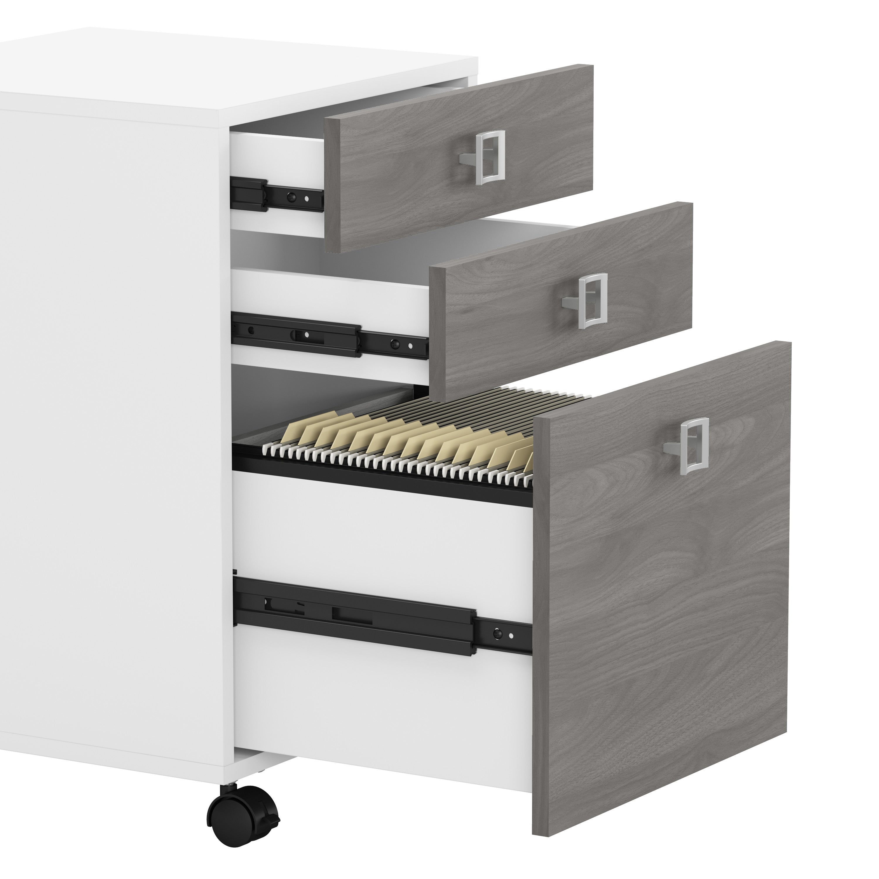 Bush Business Furniture Echo L Shaped Desk with Mobile File Cabinet in Pure White and Modern Gray - 60" Width x 59.84" Depth x 30" Height