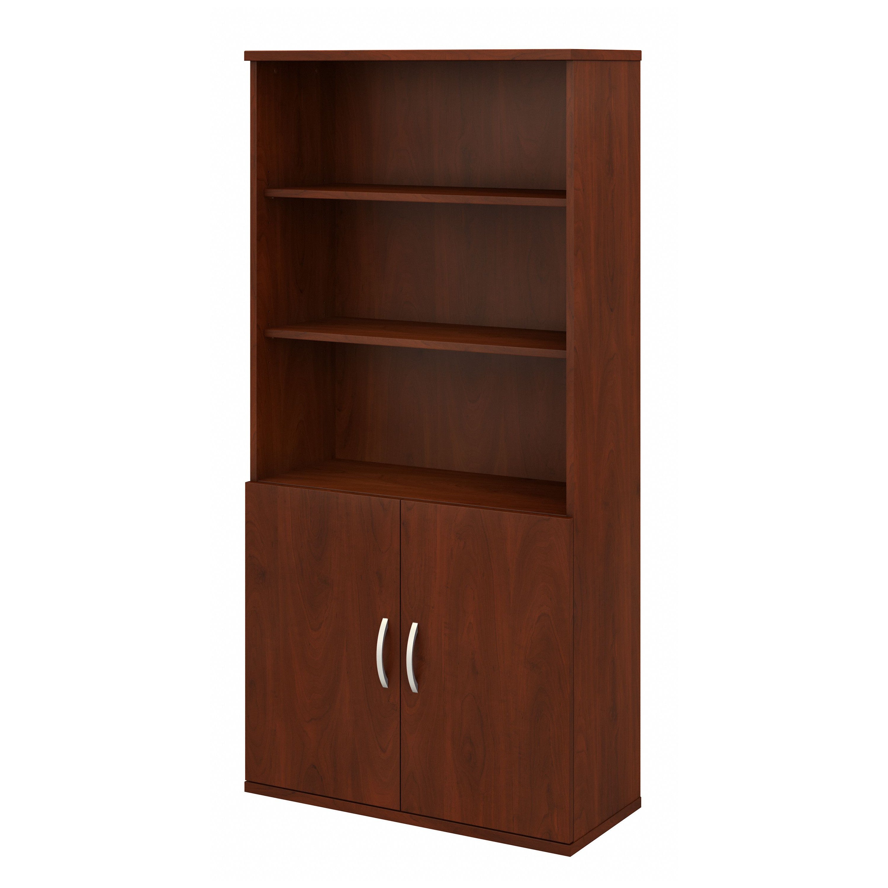 Bush Business Furniture Studio C 5 Shelf Bookcase with Doors in Hansen Cherry - 35.67" Width x 15.35" Depth x 72.8" Height