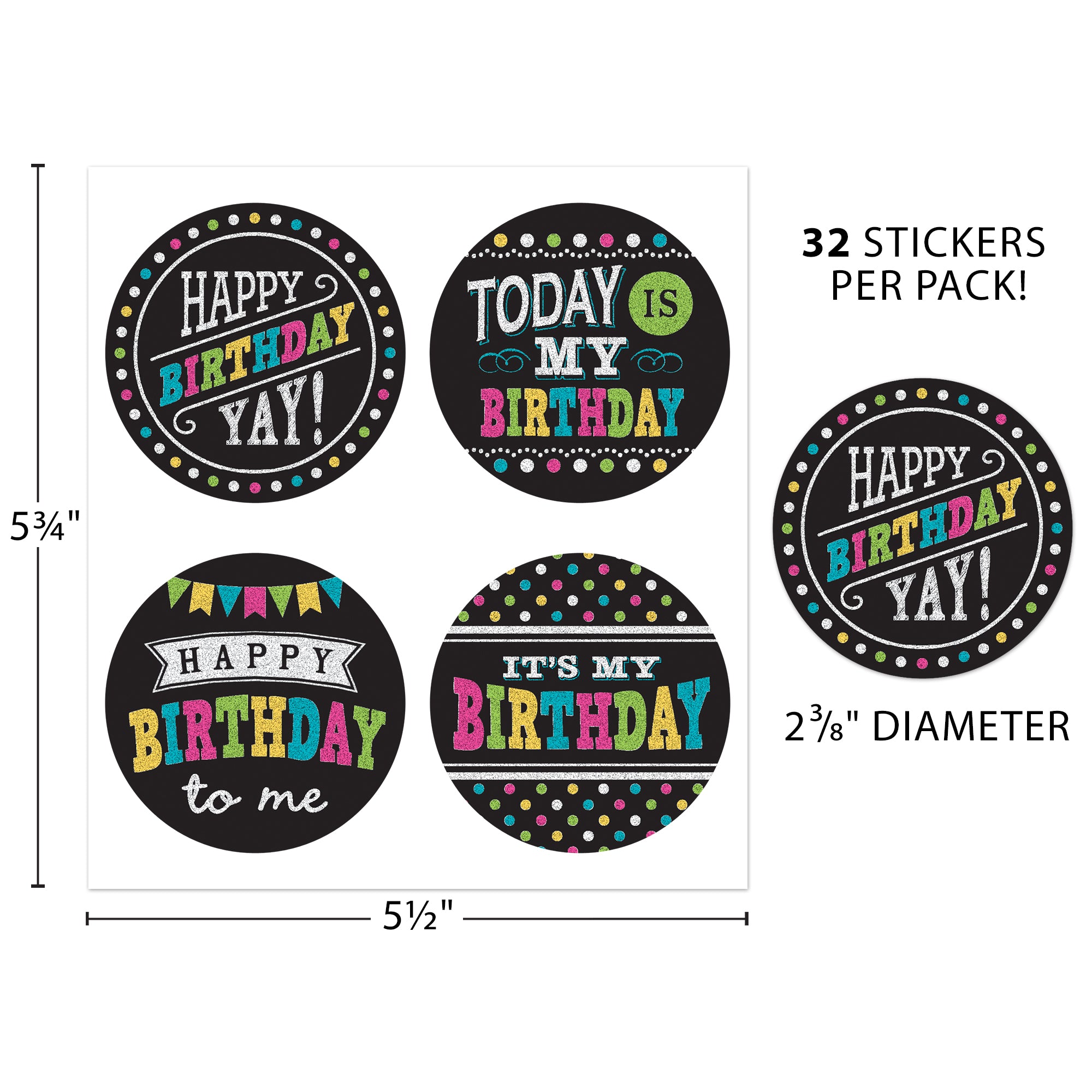 Chalkboard Brights Happy Birthday Wear ’Em Badges