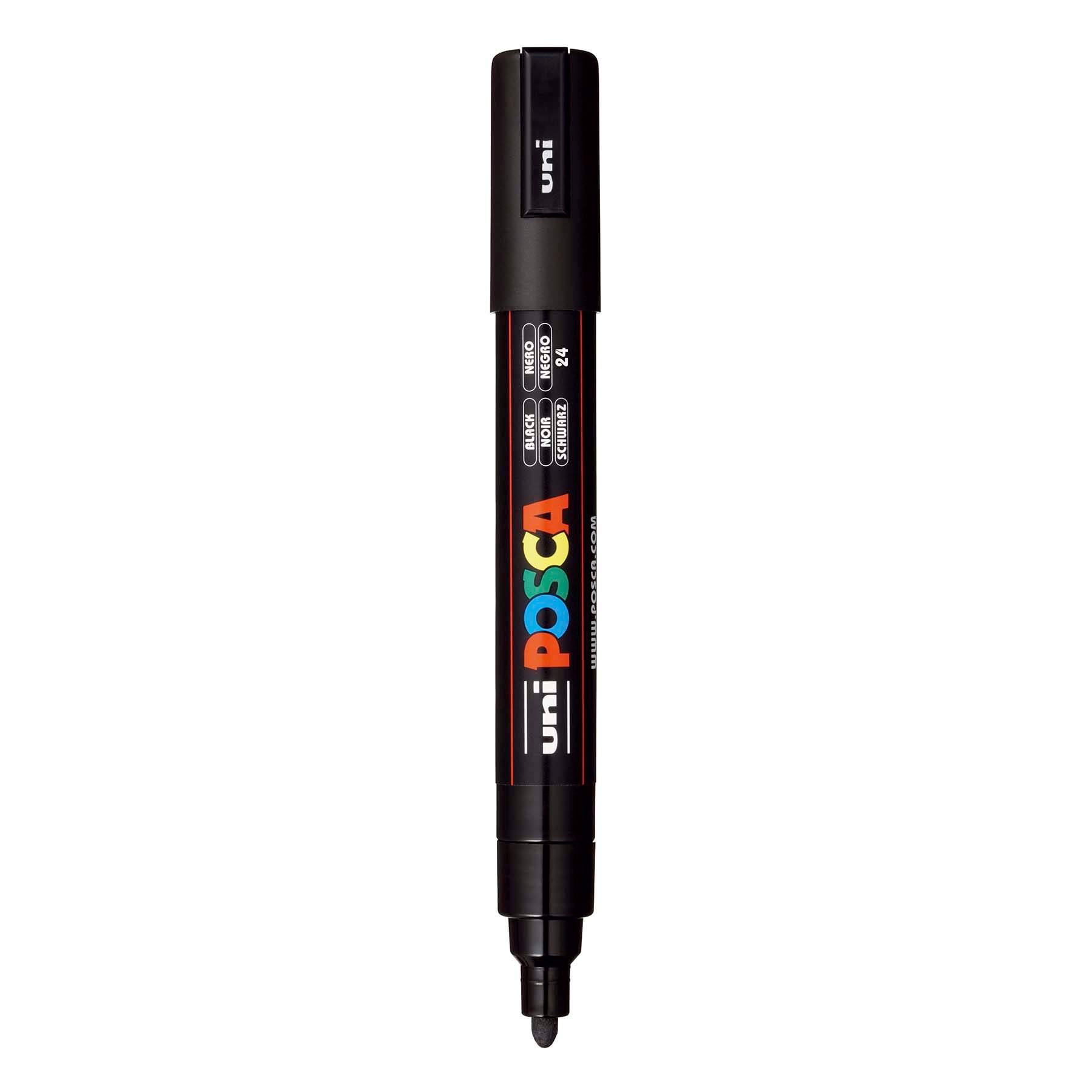 uni® POSCA PC-5M Water-Based Paint Markers, Reversible Medium Tip (1.8-2.5mm), Black