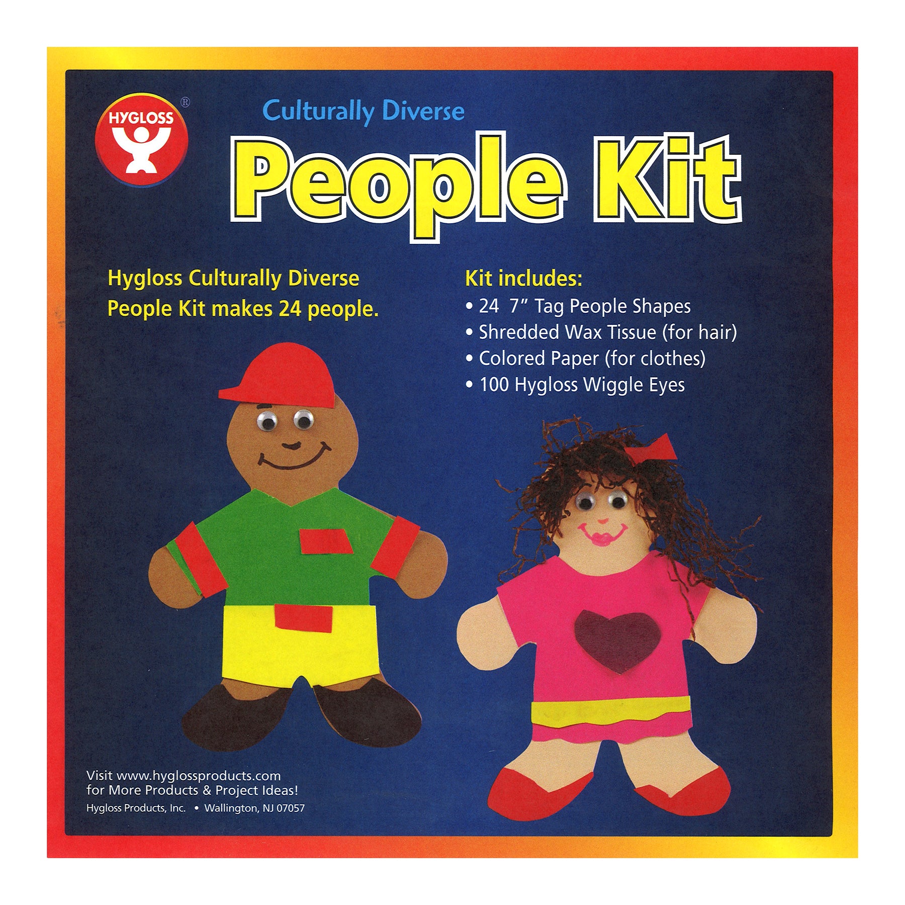 Culturally Div. People Kits - 24 ct., 7" cardstock, shredded tissue hair, gummed paper clothes