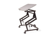 Rifton Adaptive Desk with Casters, Tilt, Gray Top with Raised Edge, Elbow Supports, Side Storage Box, Anti-tip Rollers, Device Mount Adapter, and Slide on Ledge