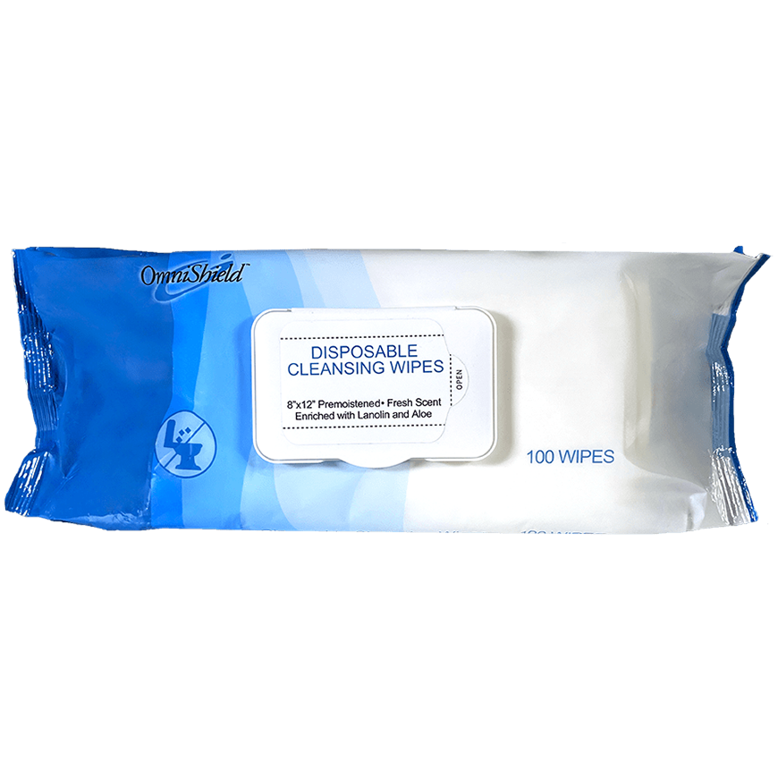 OmniShield Adult Disposable Cleansing Wipes, 8"x12", 100 Pcs/Pkg, 9 Pkg/Cs