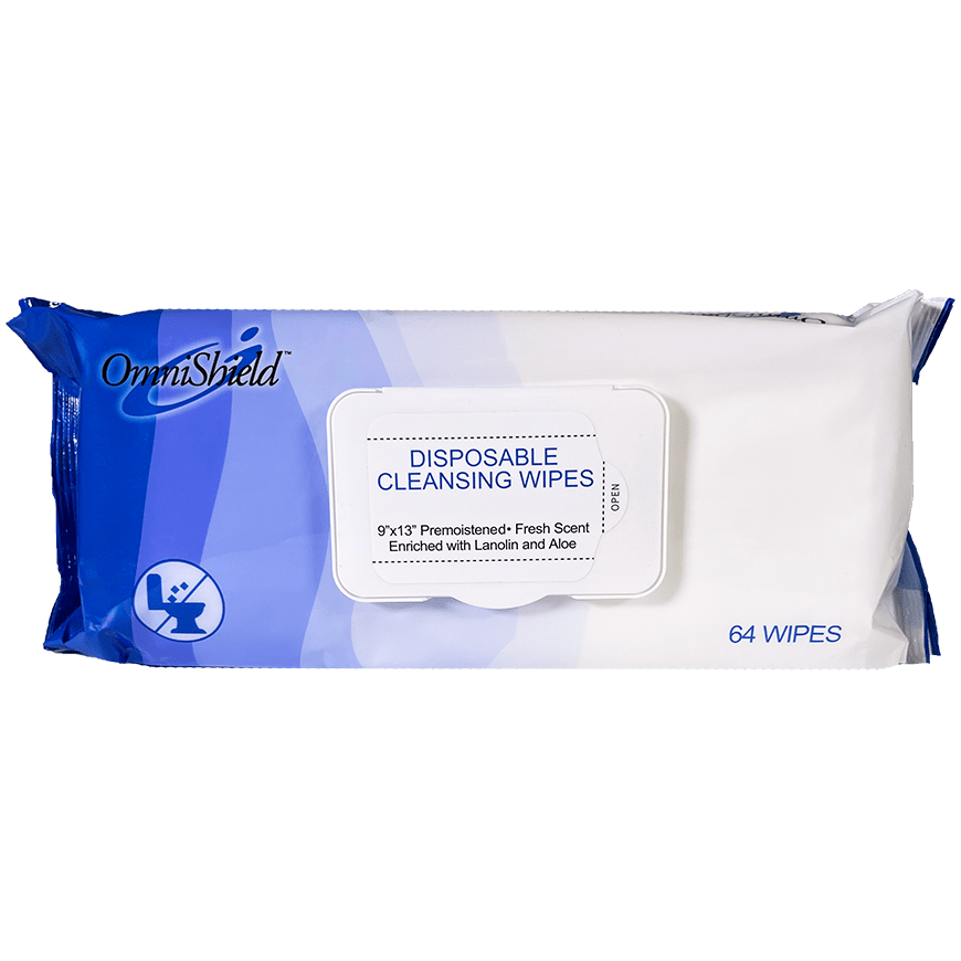 OmniShield Adult Disposable Cleansing Wipes, 9"x13", 64 Pcs/Pkg, 8 Pkg/Cs