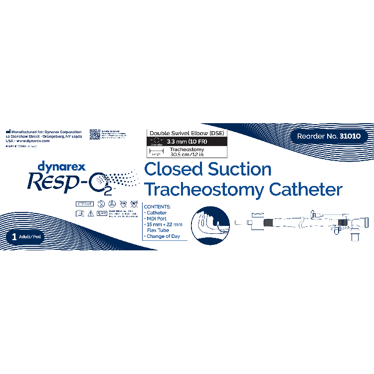 Closed Suction Tracheal Catheter w/ Double Swivel Elbow, 10FR - 10 pcs per Box/2 Boxes per Case