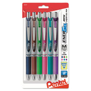 Pentel EnerGel RTX Liquid Steel Tip Gel Pens, 0.7mm Medium, Refillable, Retractable, Assorted Ink & Barrel Colors (Navy Blue, Lime Green, Brown, Pink, Violet, Turquoise), Stainless Steel Tip, 6 Pack