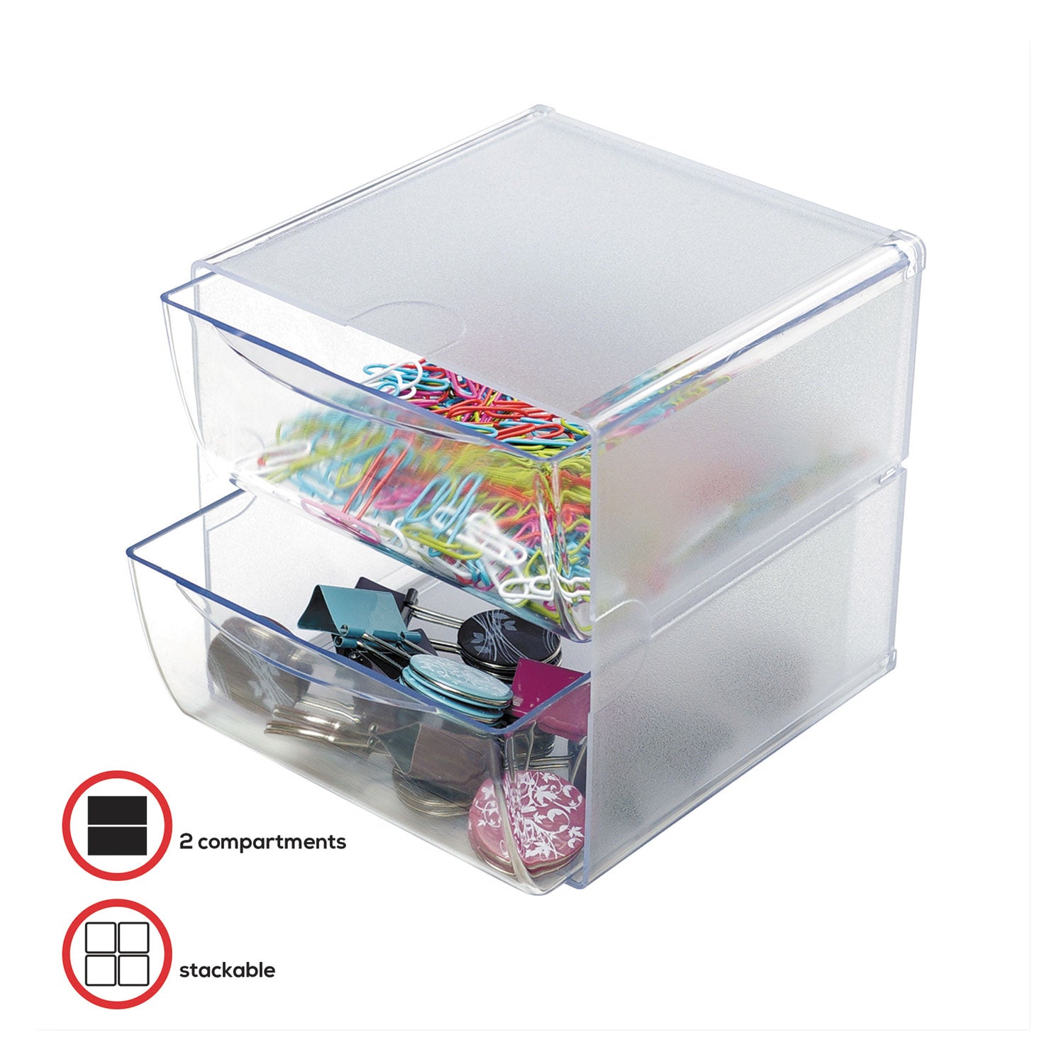 Deflecto Stackable Cube Organizer - 2 Drawer(s) - 6" Height x 6" Width x 7.50" Depth - Desktop - Stackable - Clear - Plastic - 1 Each