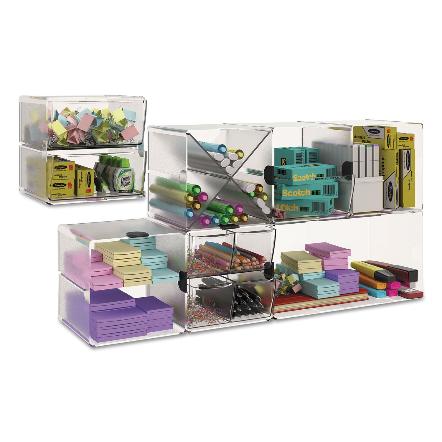 Deflecto Stackable Cube Organizer - 2 Drawer(s) - 6" Height x 6" Width x 7.50" Depth - Desktop - Stackable - Clear - Plastic - 1 Each