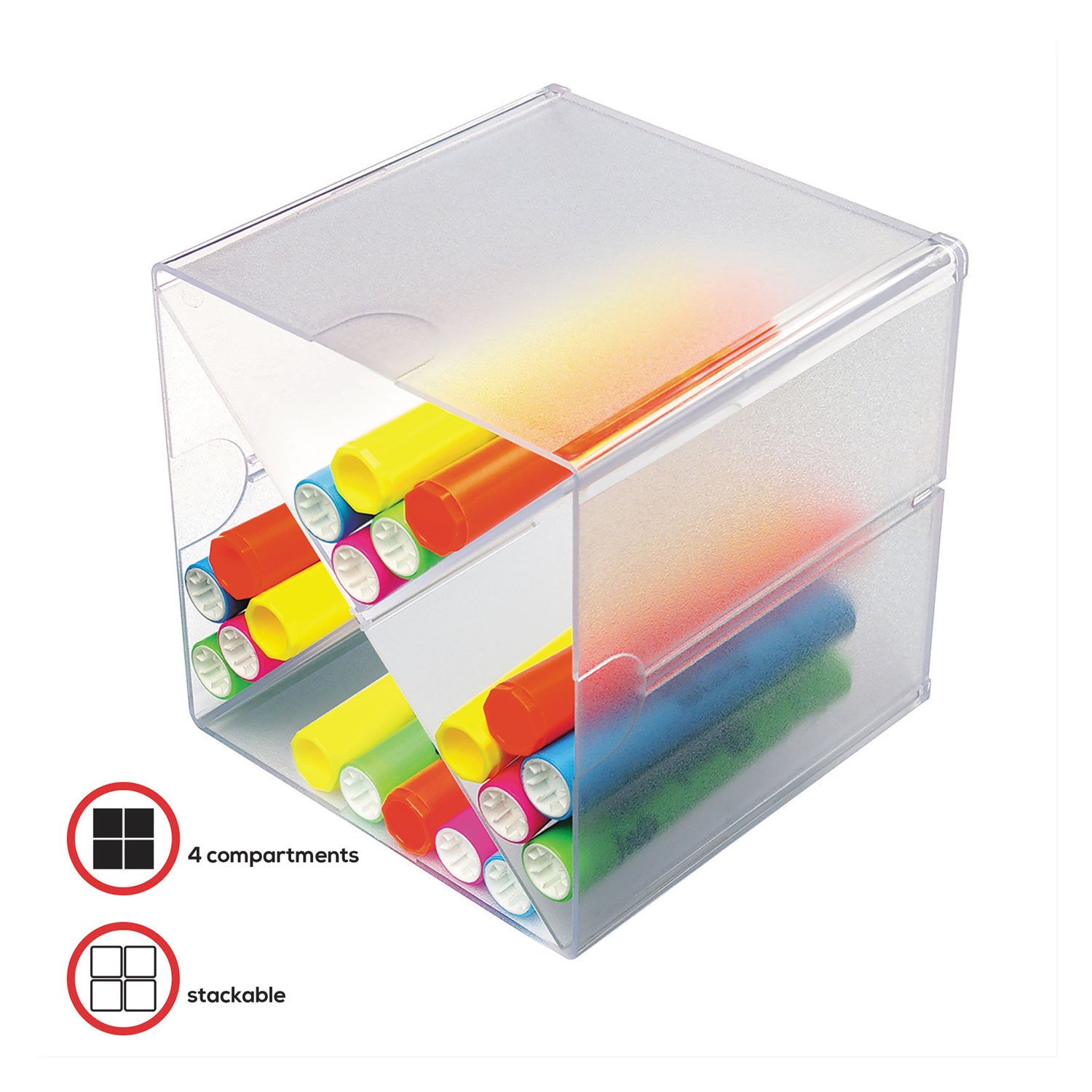 Deflecto Stackable Cube Organizer - 4 Compartment(s) - 6" Height x 6" Width x 7.25" Depth - Desktop - Stackable - Clear - Plastic - 1 Each