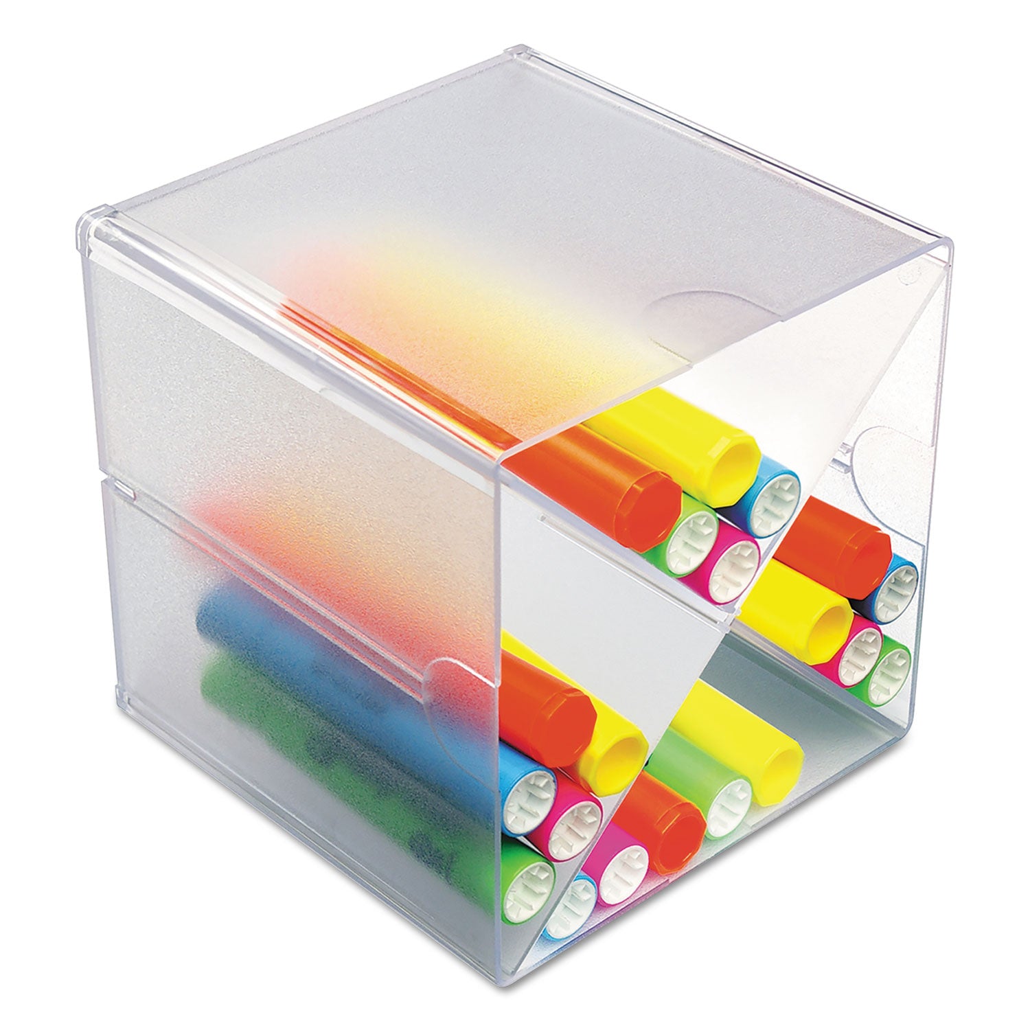 Deflecto Stackable Cube Organizer - 4 Compartment(s) - 6" Height x 6" Width x 7.25" Depth - Desktop - Stackable - Clear - Plastic - 1 Each
