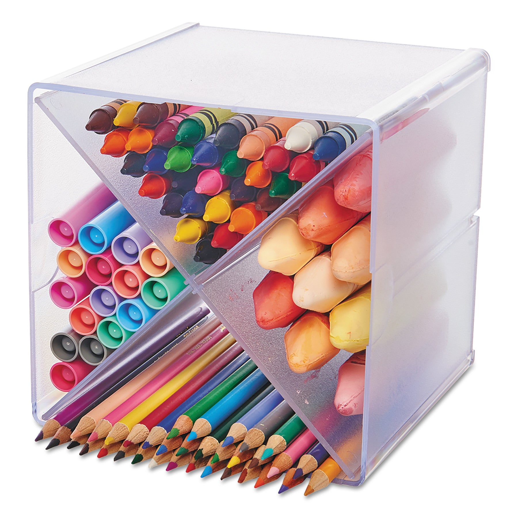 Deflecto Stackable Cube Organizer - 4 Compartment(s) - 6" Height x 6" Width x 7.25" Depth - Desktop - Stackable - Clear - Plastic - 1 Each