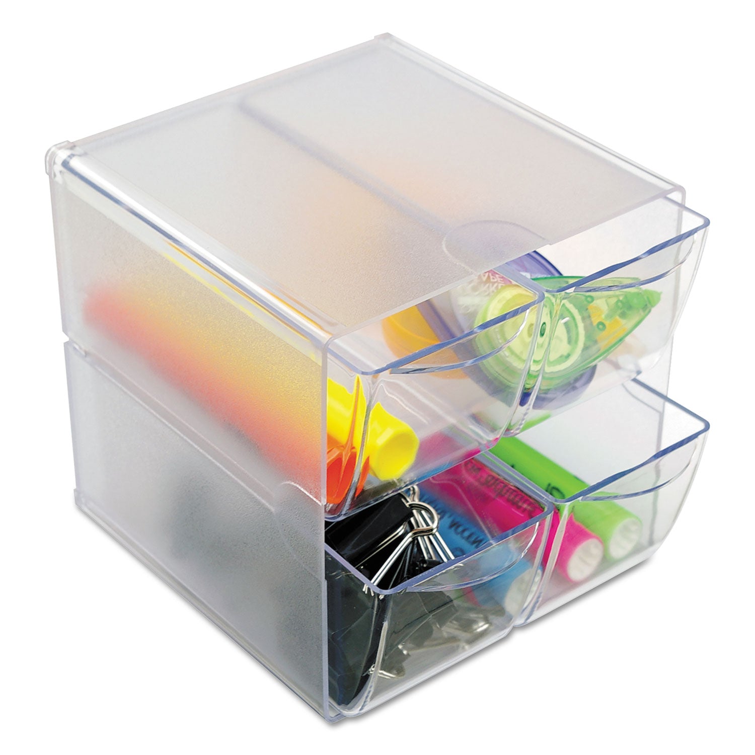 Deflecto Stackable Cube Organizer - 4 Drawer(s) - 6" Height x 6" Width x 7.25" Depth - Desktop - Stackable - Clear - Plastic - 1 Each