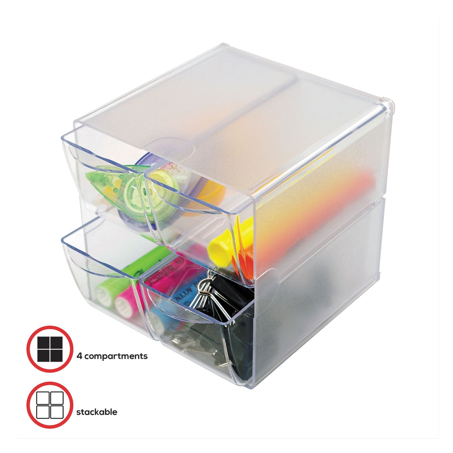 Deflecto Stackable Cube Organizer - 4 Drawer(s) - 6" Height x 6" Width x 7.25" Depth - Desktop - Stackable - Clear - Plastic - 1 Each
