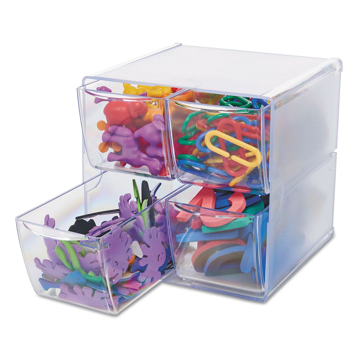 Deflecto Stackable Cube Organizer - 4 Drawer(s) - 6" Height x 6" Width x 7.25" Depth - Desktop - Stackable - Clear - Plastic - 1 Each