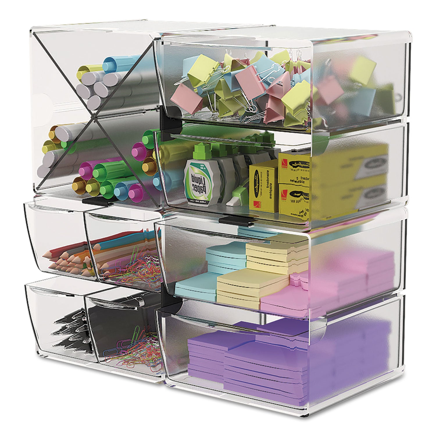 Deflecto Stackable Cube Organizer - 4 Drawer(s) - 6" Height x 6" Width x 7.25" Depth - Desktop - Stackable - Clear - Plastic - 1 Each