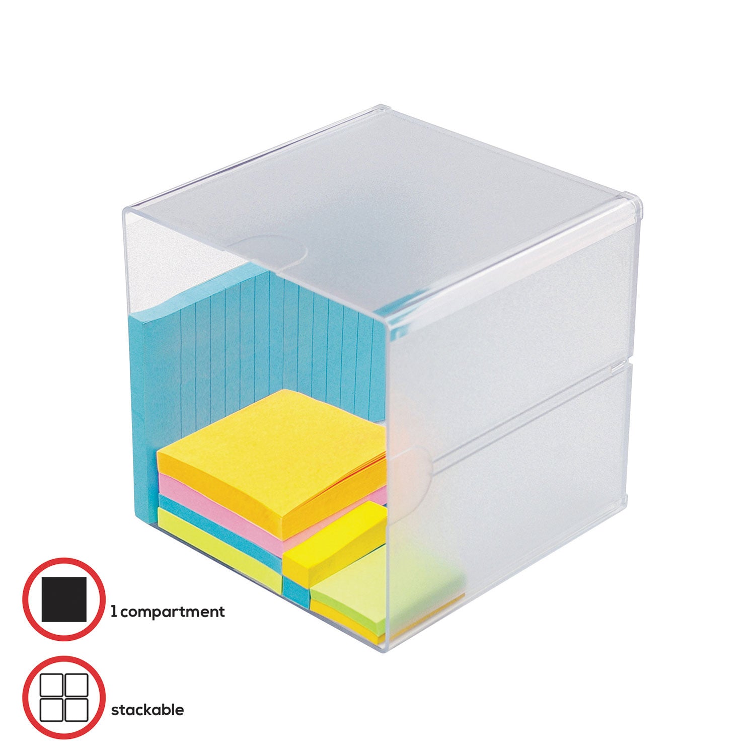 Deflecto Stackable Cube Organizer - 1 Compartment(s) - 6" Height x 6" Width x 6" Depth - Desktop - Stackable - Clear - Plastic - 1 Each