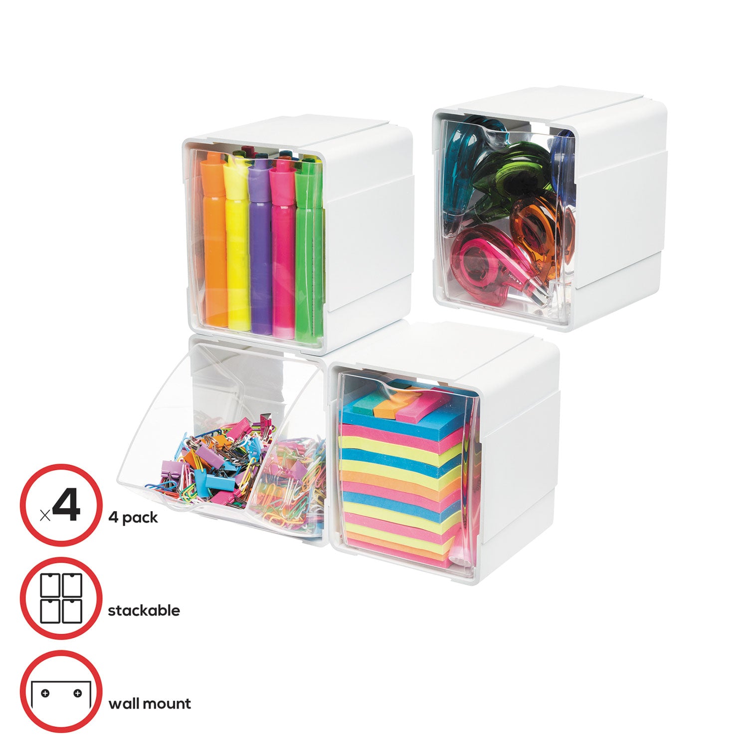 5.50" Height x 5.25" Width x 4.75" Depth - Desktop - Interlockable, Stackable - White - 4 / Box