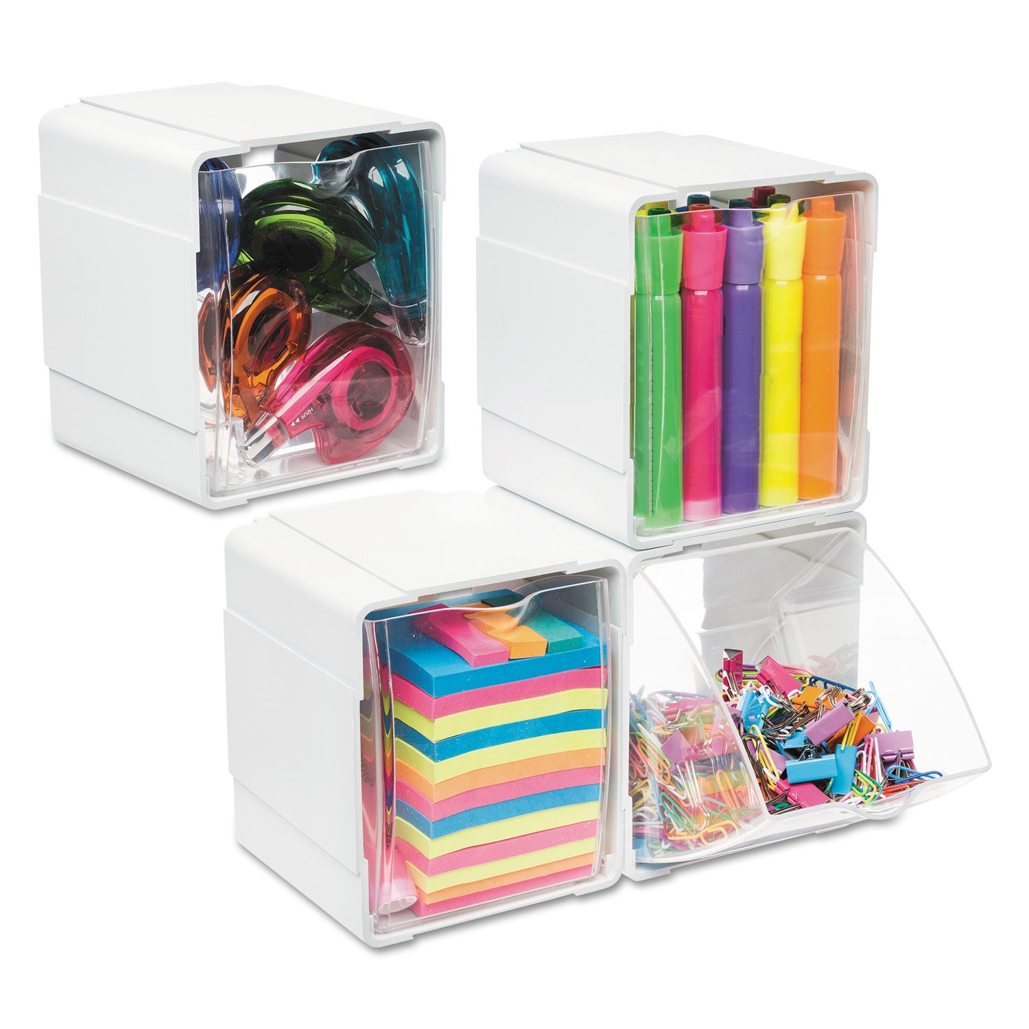 5.50" Height x 5.25" Width x 4.75" Depth - Desktop - Interlockable, Stackable - White - 4 / Box
