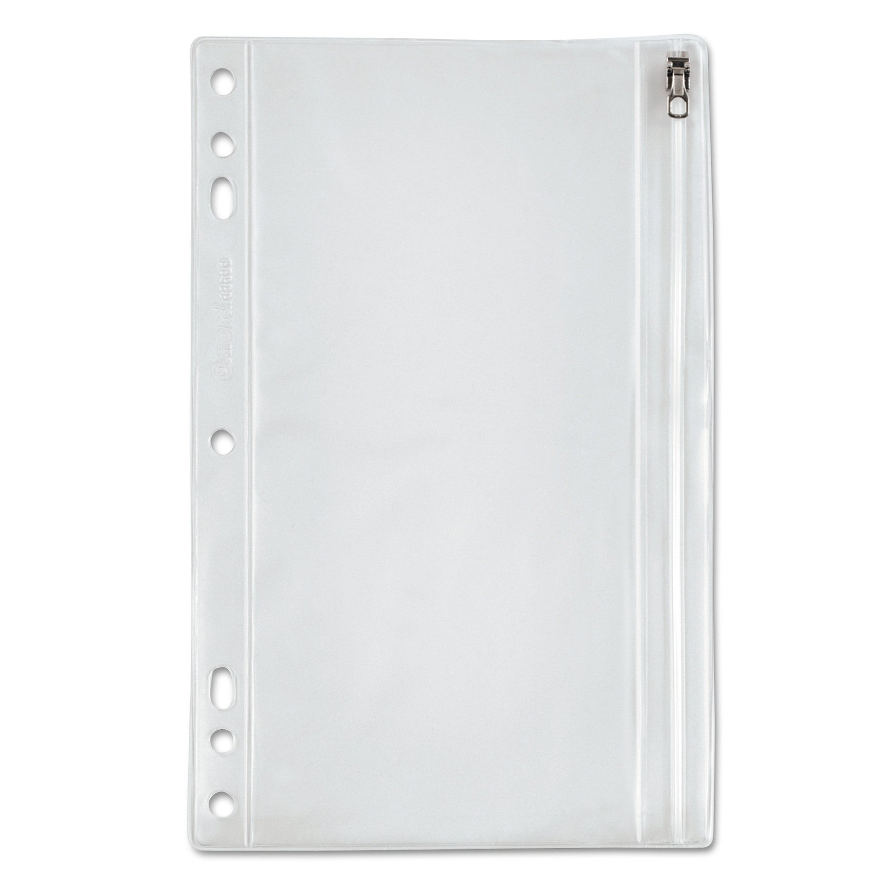 Oxford Zipper Binder Pocket, Frost, 9.5" x 6", 5-Hole, Heavyweight Poly, 1 Each