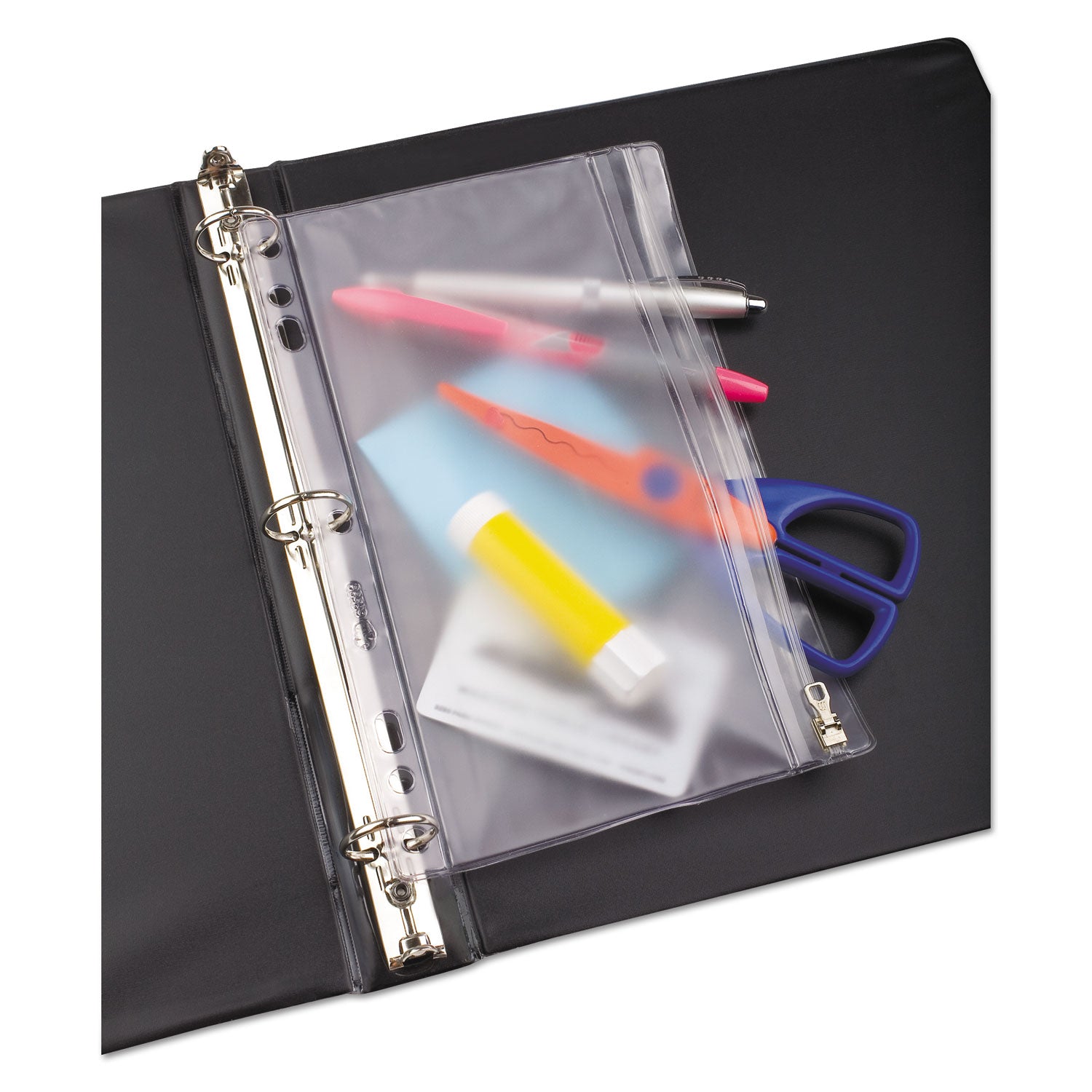 Oxford Zipper Binder Pocket, Frost, 9.5" x 6", 5-Hole, Heavyweight Poly, 1 Each