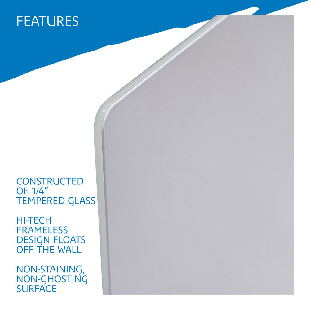 Clarity™ Dry Erase Board, Glass w/Aluminum Trim - 48" x 36"