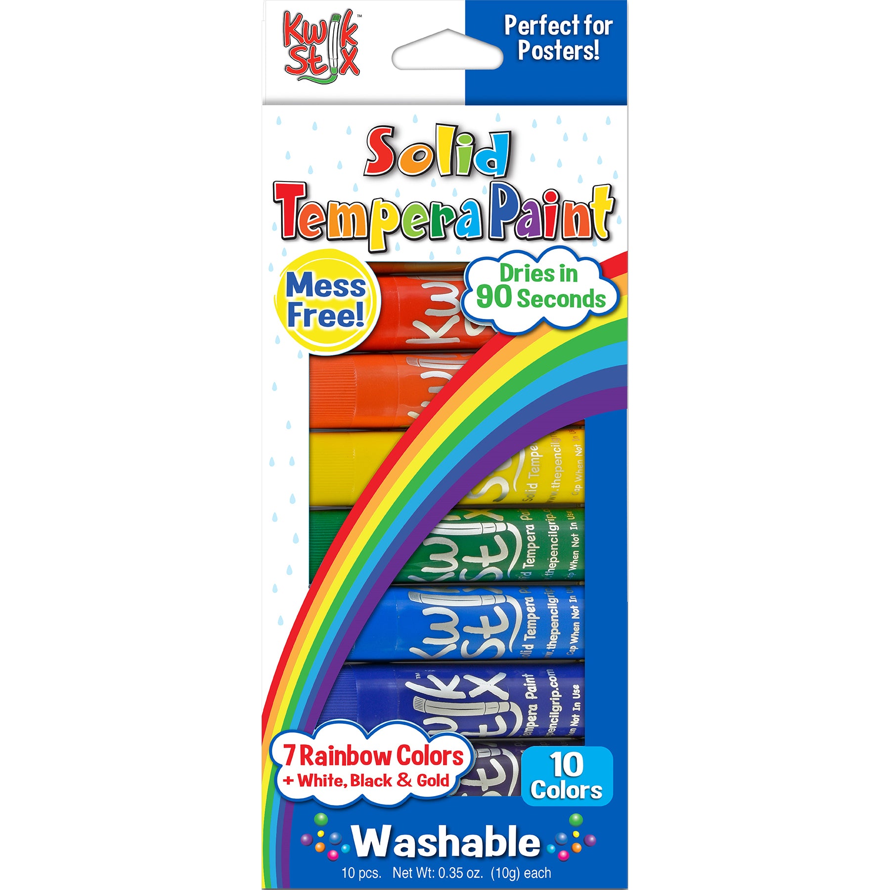 Tempera Paint Sticks, Rainbow Colors, Pack of 10