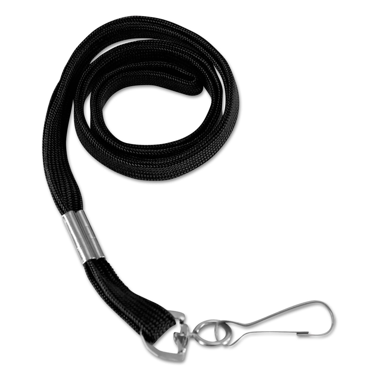 Flat Lanyard with J Hook, Black, Pack of 100