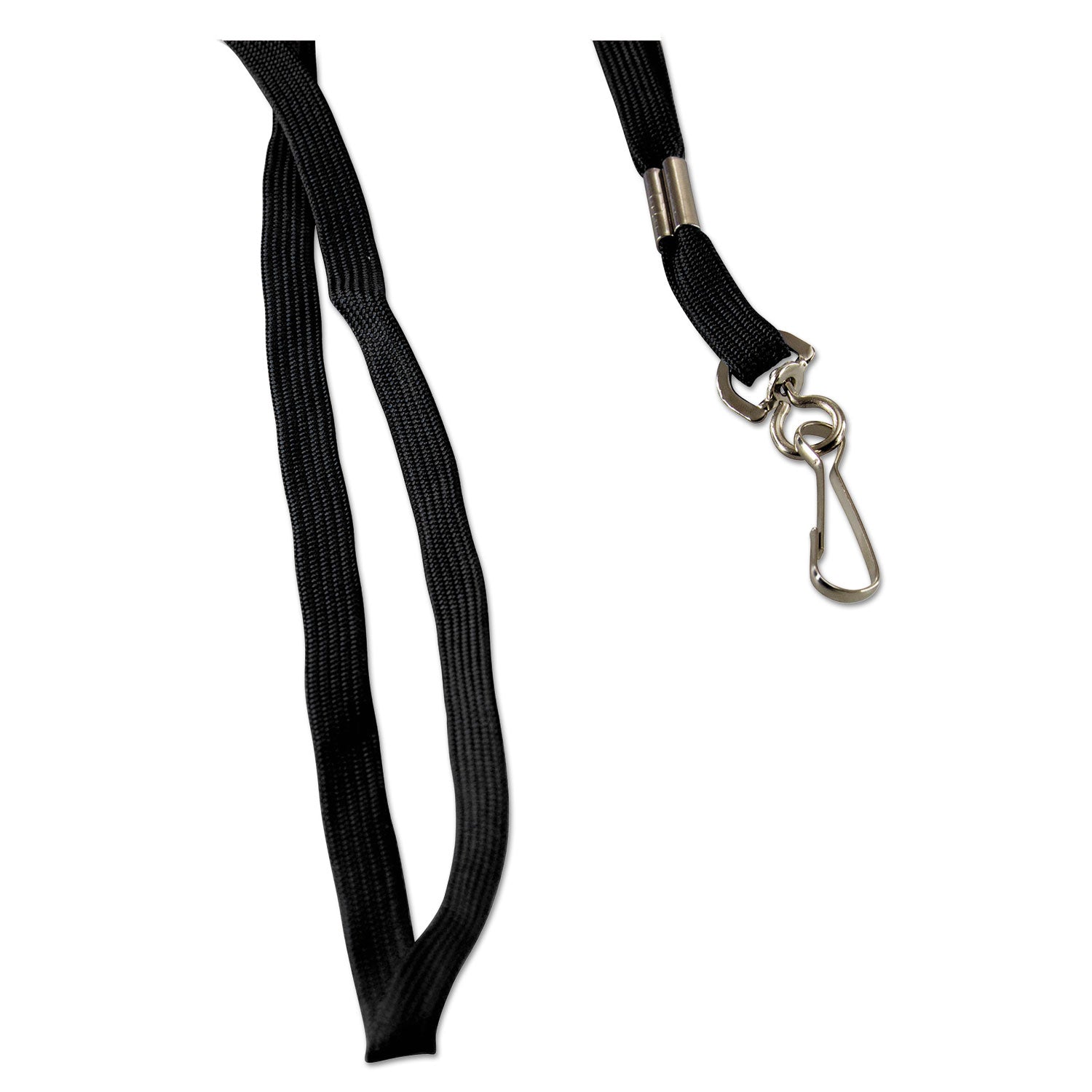 Flat Lanyard with J Hook, Black, Pack of 100