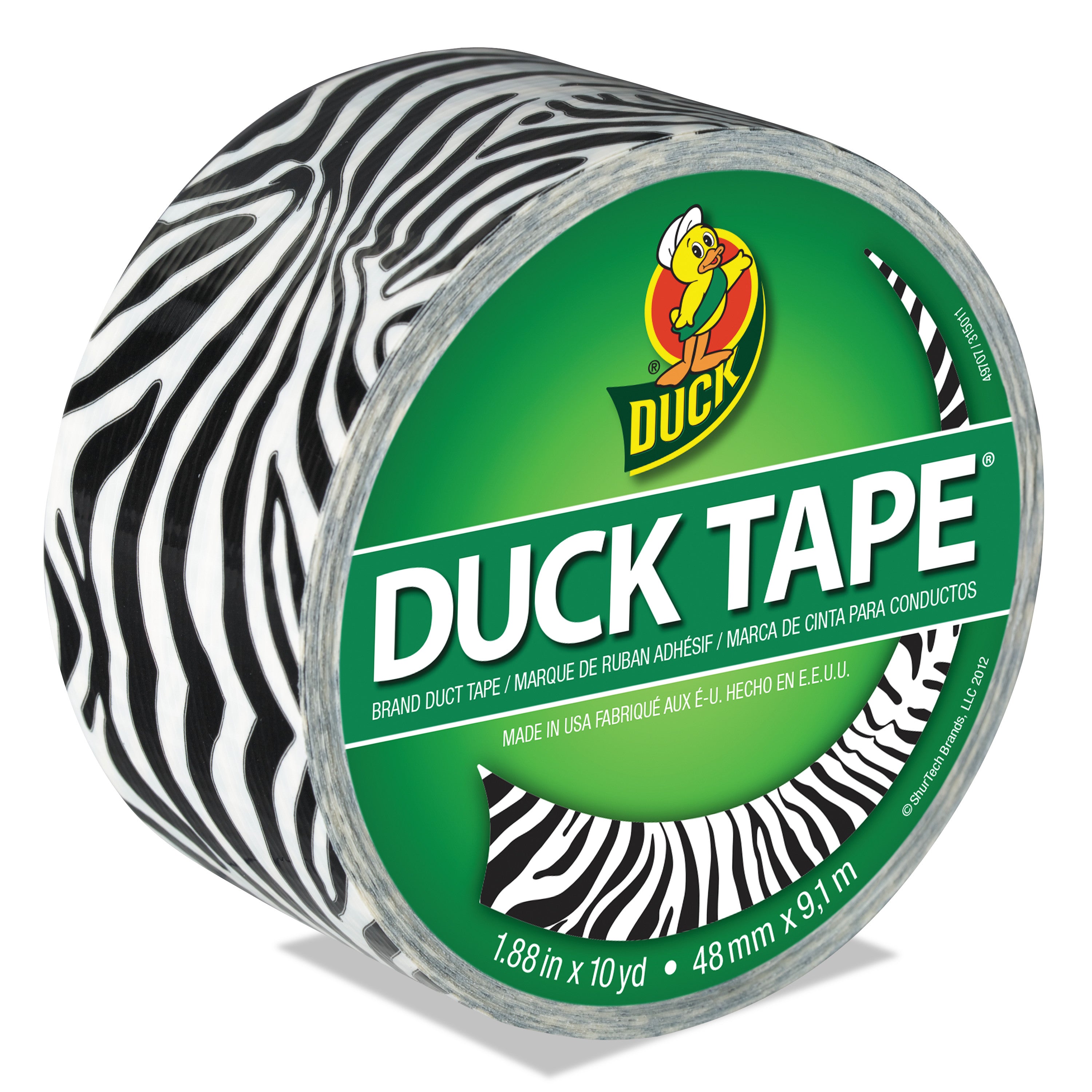 Colored Duct Tape, 3" Core, 1.88" X 10 Yds, Black/white Zebra