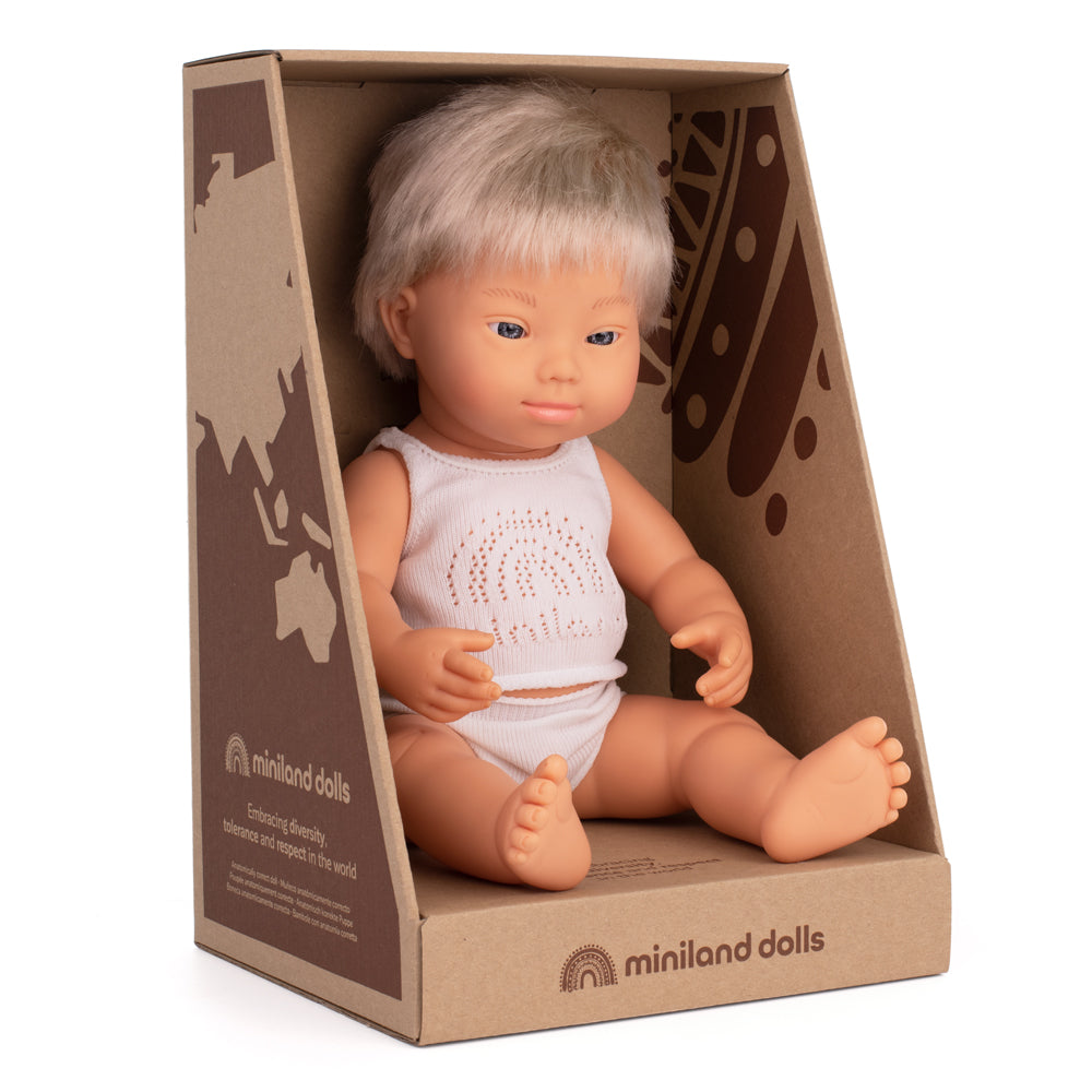 Baby Doll Caucasian Blond Boy with Down Syndrome 15''