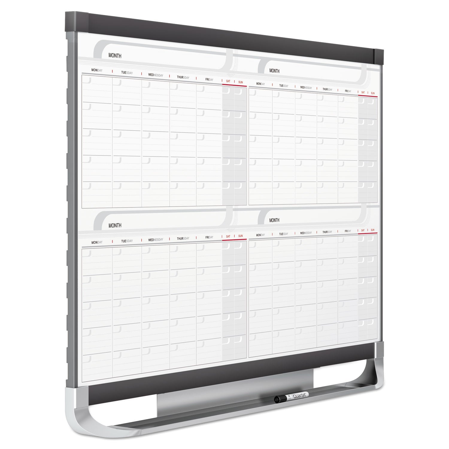 Monthly - 4 Month - White, Graphite - Steel - 24" Height x 36" Width - Magnetic, Durable, Ghost Resistant, Stain Resistant, Marker Tray, Maintenance Schedule