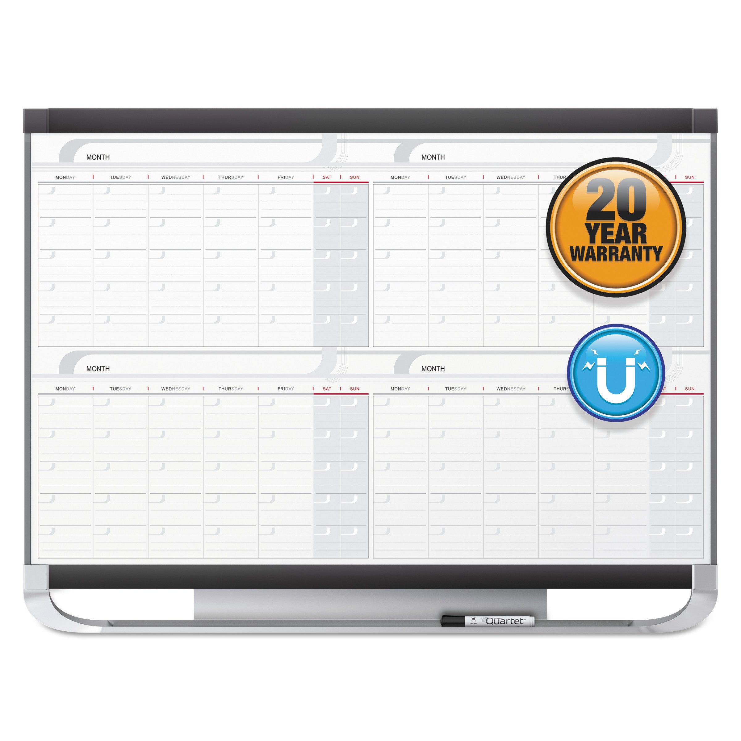 Monthly - 4 Month - Graphite, White - Steel - 36" Height x 48" Width - Marker Tray, Durable, Ghost Resistant, Stain Resistant, Magnetic, Maintenance Schedule, Mountable - 1 Each - TAA Compliant