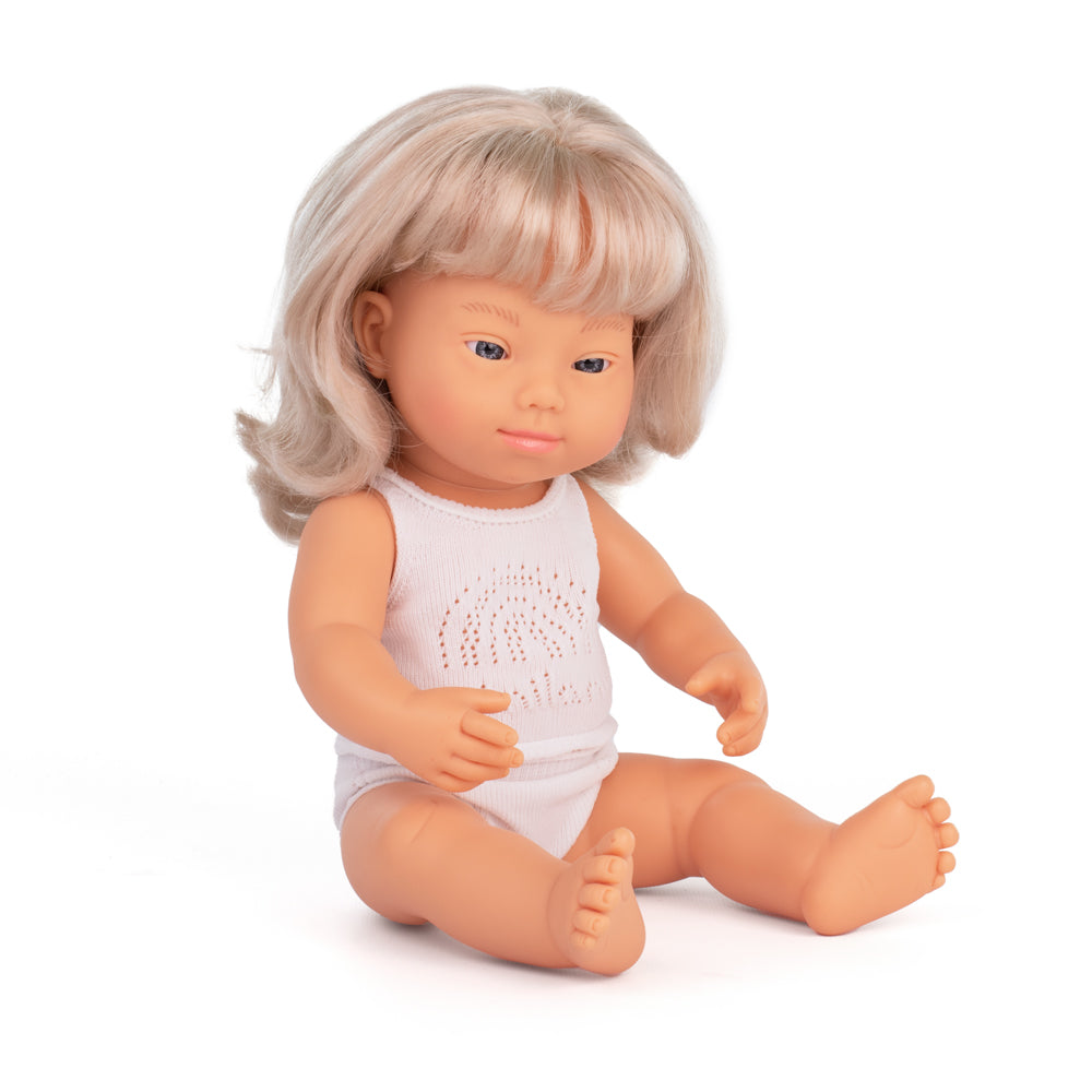 Baby Doll Caucasian Blond Girl with Down Syndrome 15''
