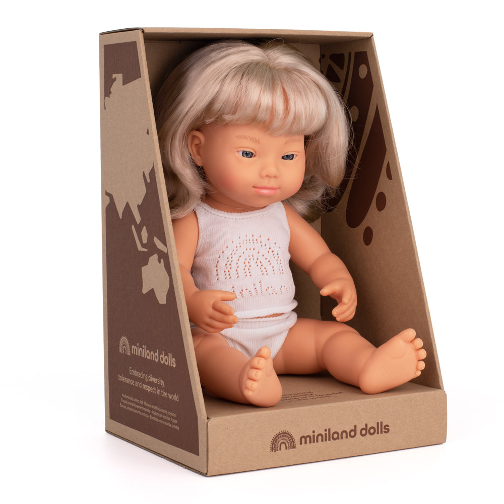 Baby Doll Caucasian Blond Girl with Down Syndrome 15''