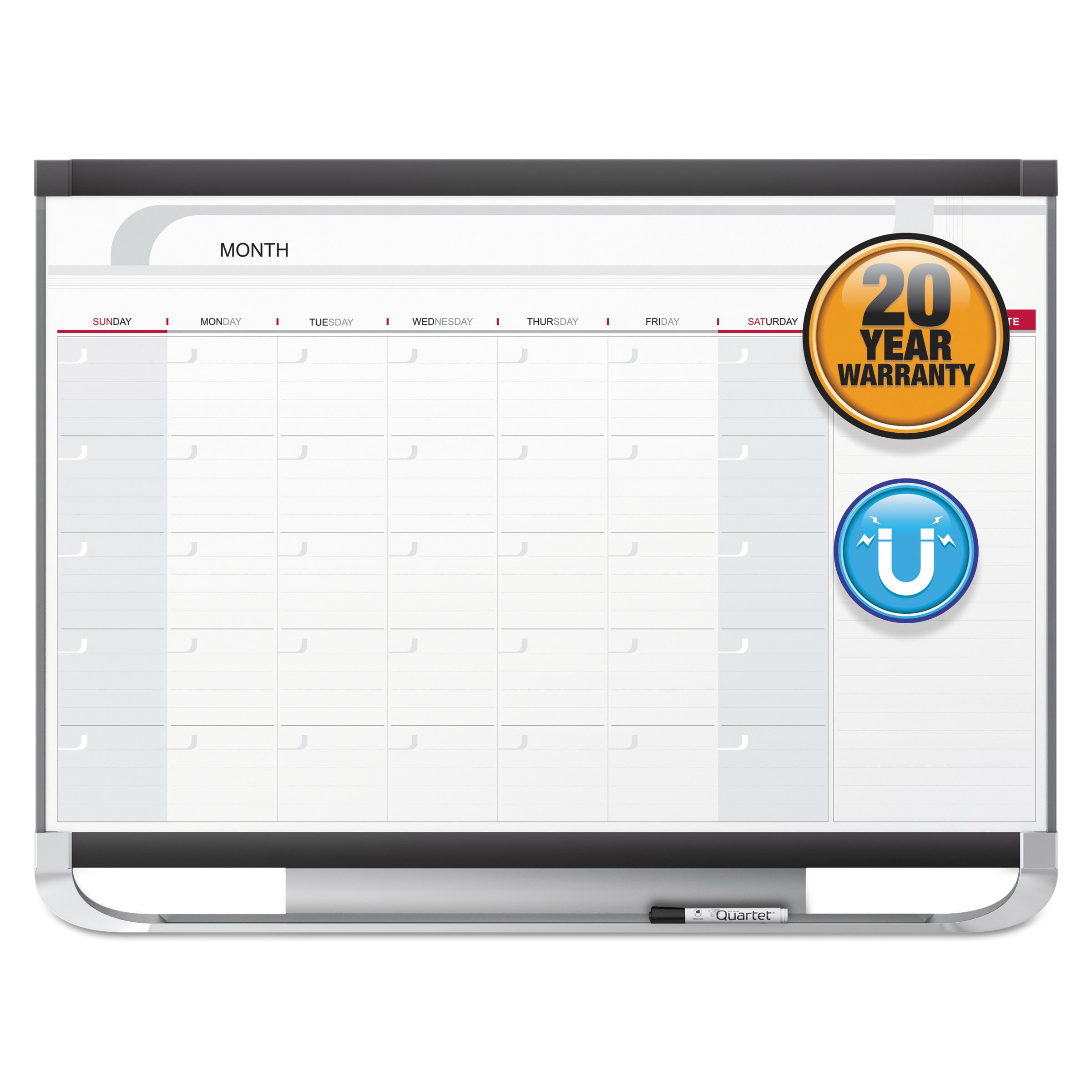Monthly - 1 Month - Graphite, White - Steel - 24" Height x 36" Width - Erasable, Stain Resistant, Ghost Resistant, Magnetic, Durable, Marker Tray - 1 Each - TAA Compliant