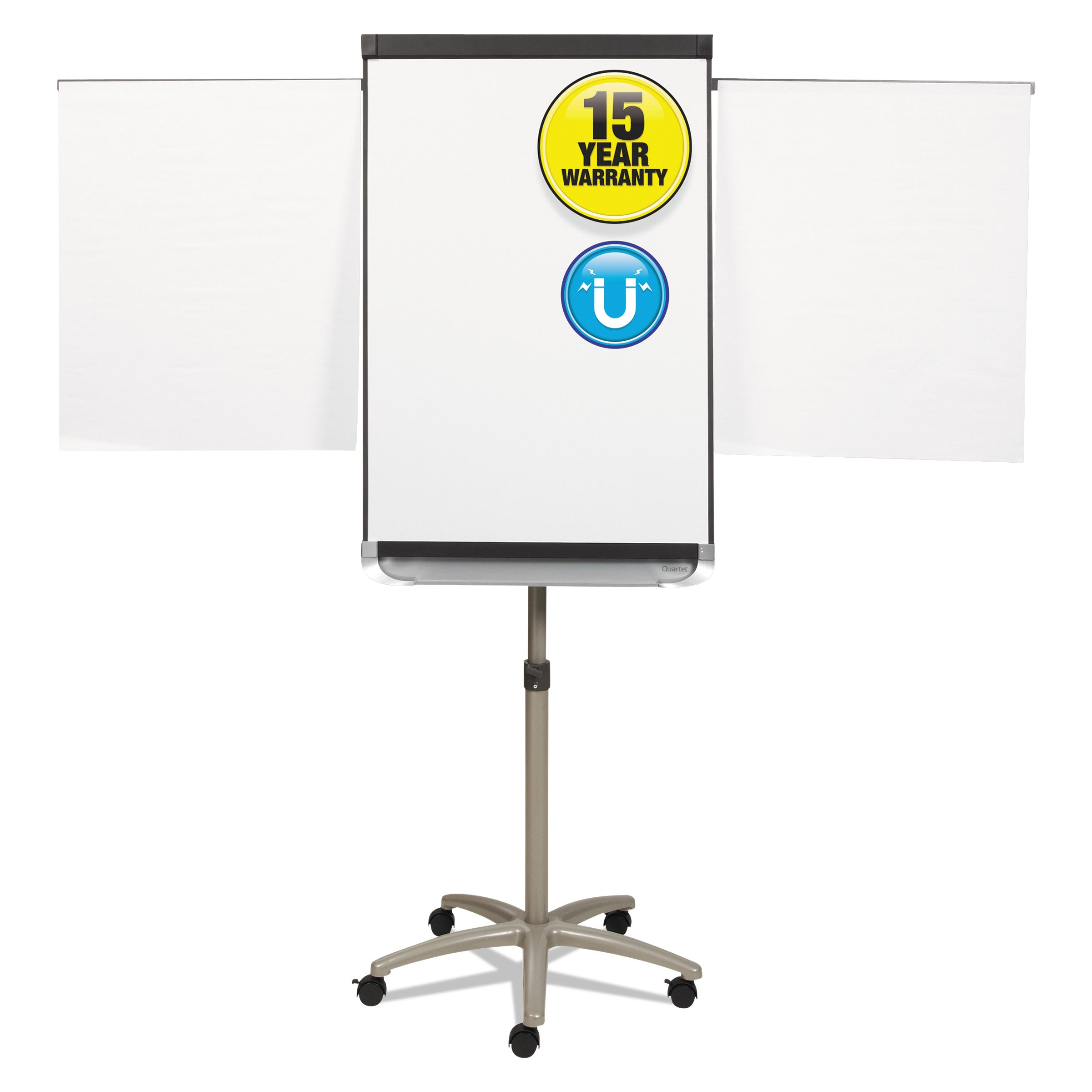 Quartet Prestige 2 Mobile Presentation Easel, 24" x 36", White Painted Steel Surface, Graphite Aluminum Frame, Vertical, Magnetic, Includes 1 Easel, Flip Chart Holder, 4 Dry Erase Markers, 2 Magnets