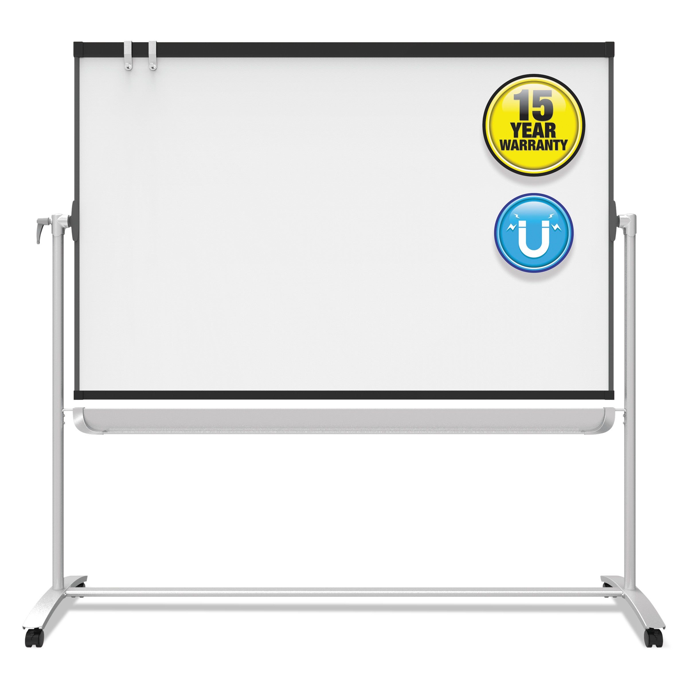 Quartet Prestige 2 Mobile Presentation Easel, 72" x 48", White Painted Steel Surface, Graphite Frame, Magnetic, Reversible, Includes Flip Chart Holder, 1 Each