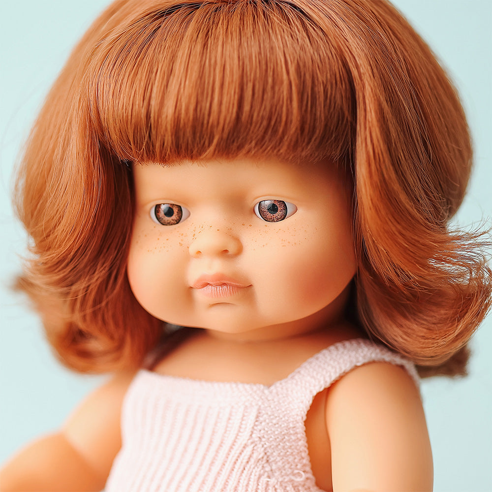 Baby Doll Caucasian Redhead Girl 15" (pink rompers)